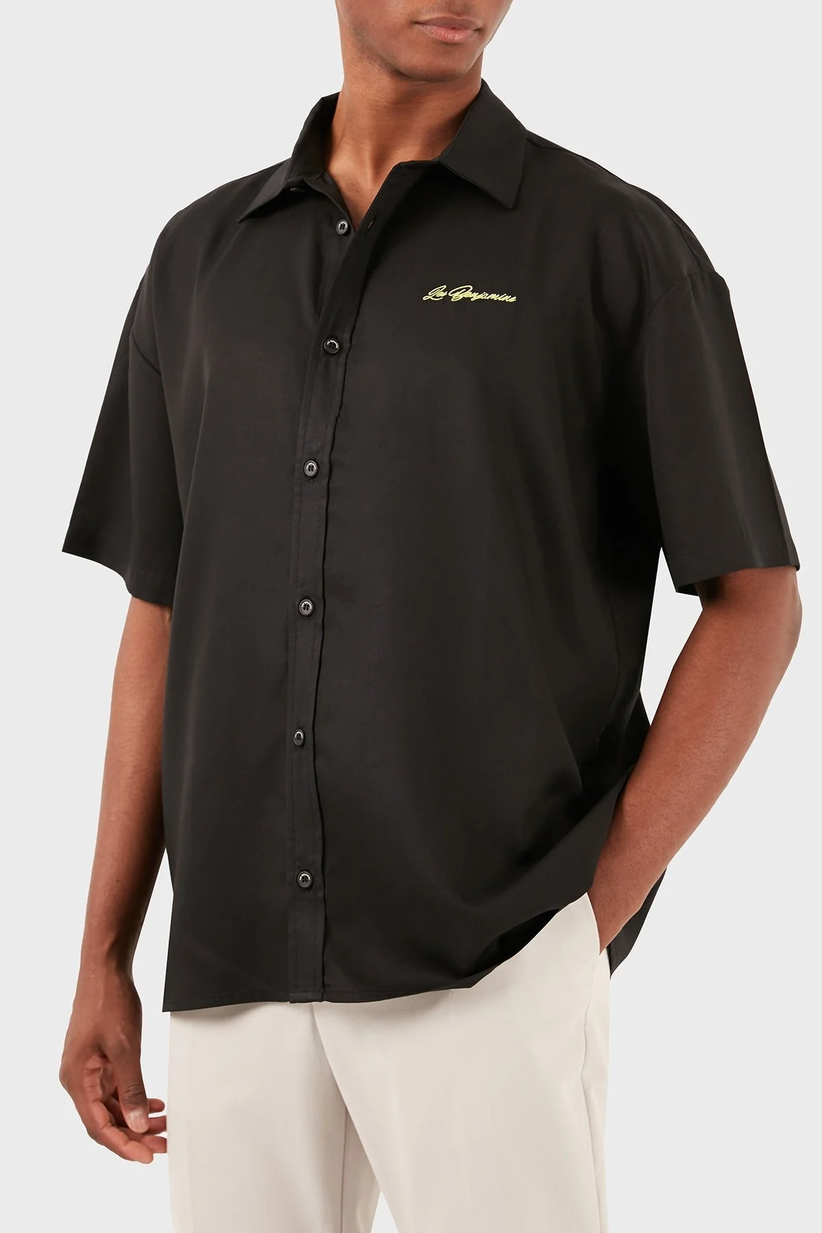 Les Benjamins Tensel Relaxed Fit Kısa Kollu Erkek Gömlek LB24SSKISMUSH-007 SİYAH - 1