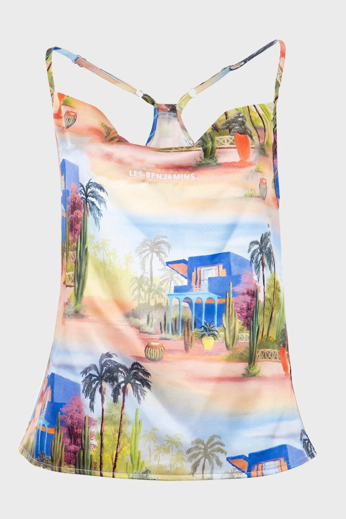 Les Benjamins Tropikal Baskılı Degaje Yaka İnce Askılı Bayan Bluz LB22SSTMJFUBU-006 MAVİ-YEŞİL - 5