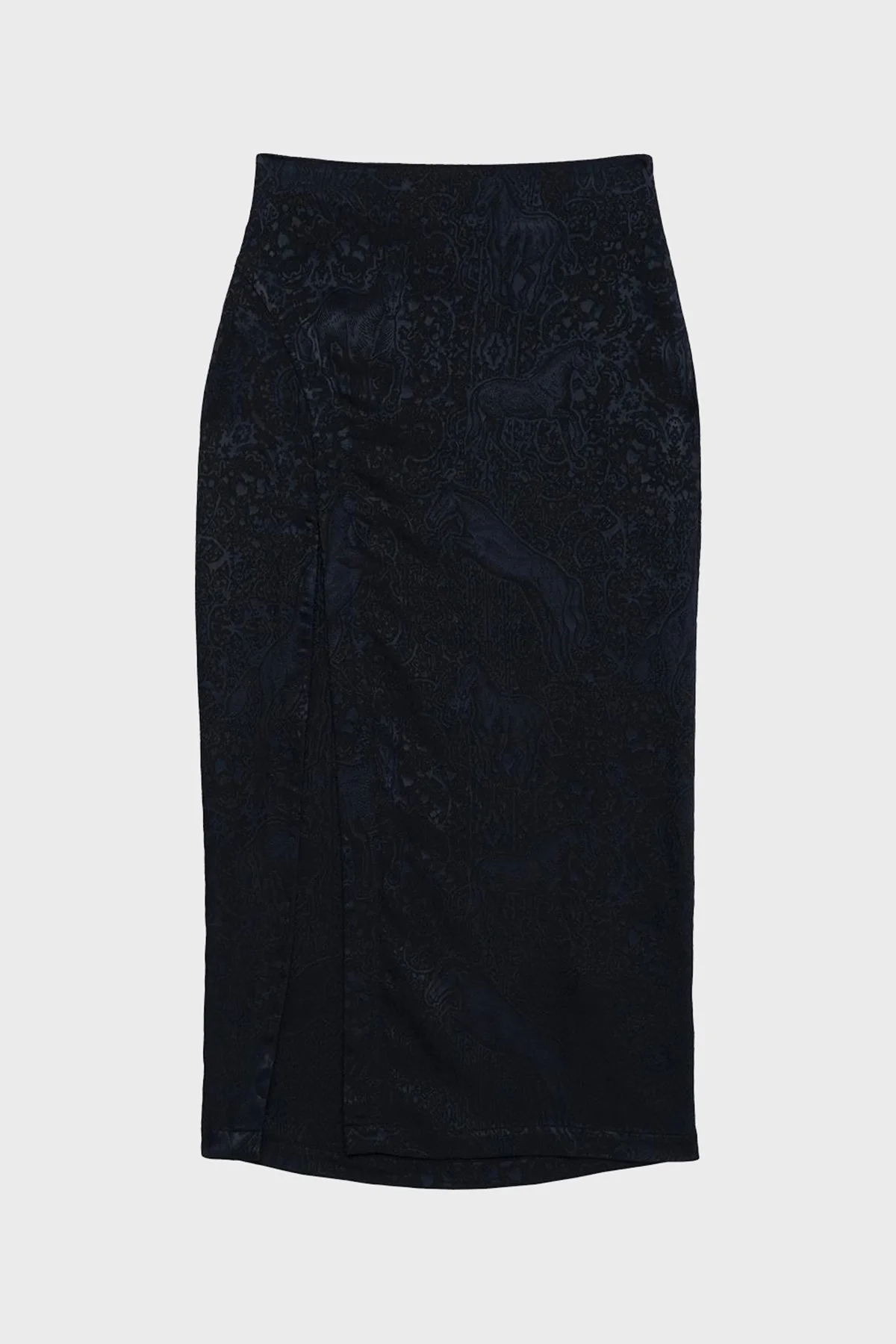 Les Benjamins Yüksek Bel Yırtmaçlı Jakarlı Midi Kalem Bayan Etek LB23SSHOEFUSK-103 SİYAH - 5