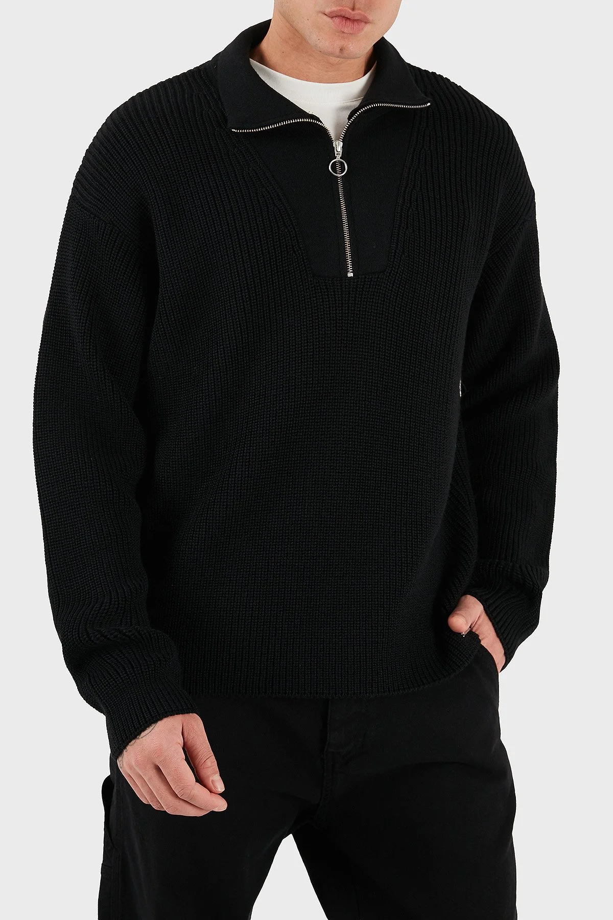 Les Benjamins Yün karışım Regular Fit Dik Yaka Erkek Sweat LB25FWCLAMUSW-403 SİYAH - 2