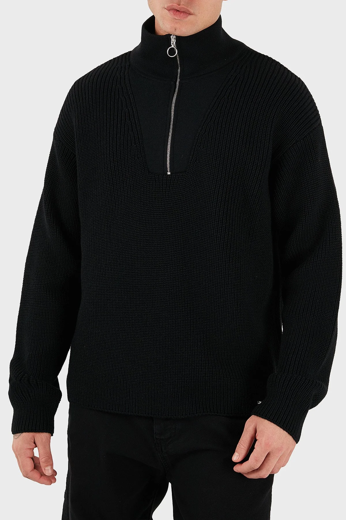 Les Benjamins Yün karışım Regular Fit Dik Yaka Erkek Sweat LB25FWCLAMUSW-403 SİYAH - 3