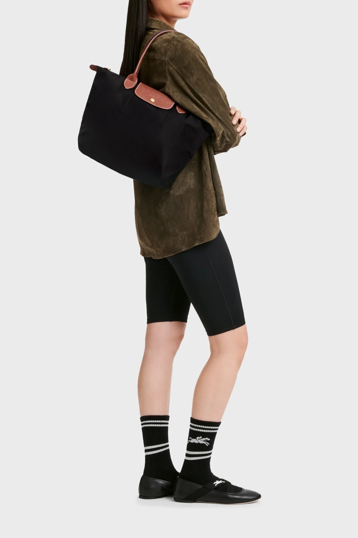 Longchamp Medium Çift Saplı Katlanabilen Tasarım Bayan Çanta L2605089 001 SİYAH - 8