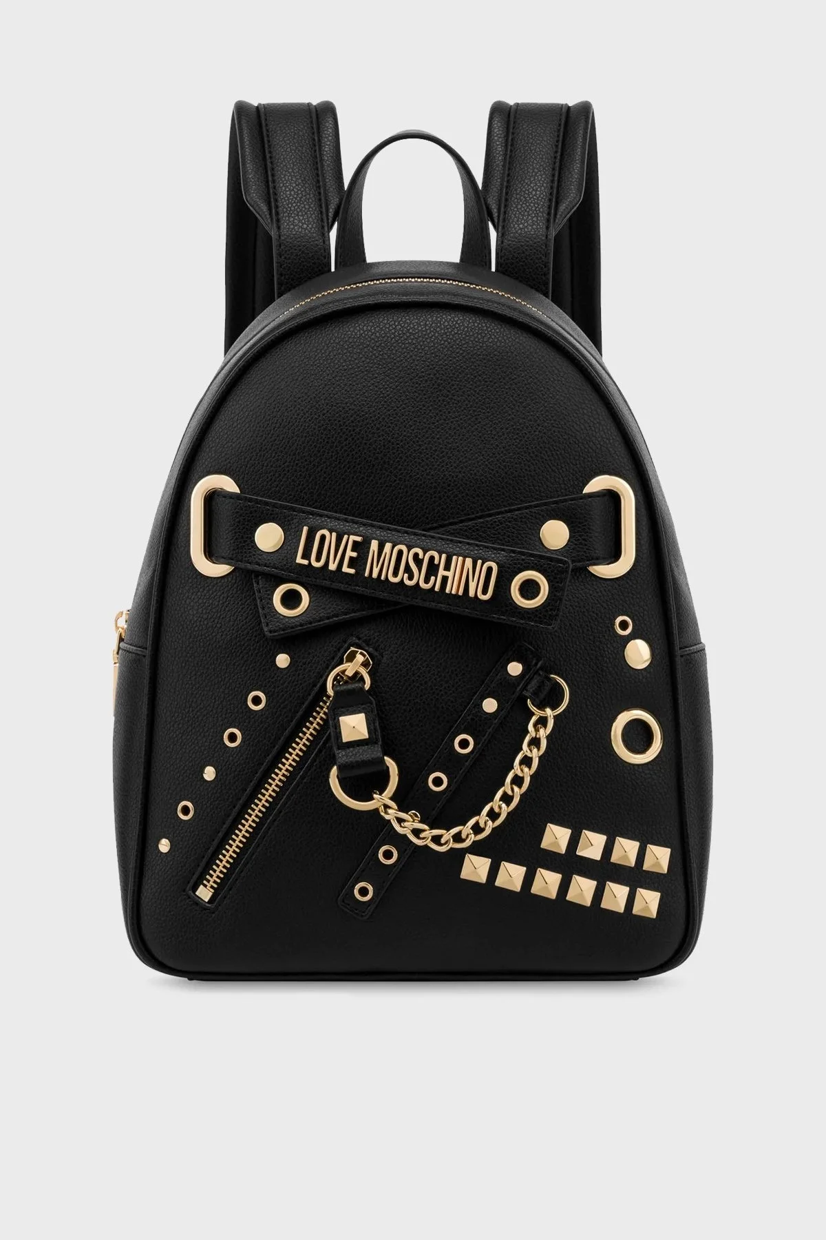 Love Moschino Altın Kaplama Detaylı Ayarlanabilir Omuz Askılı Bayan Sırt Çantası JC4036PP1HLO0000 SİYAH - 1