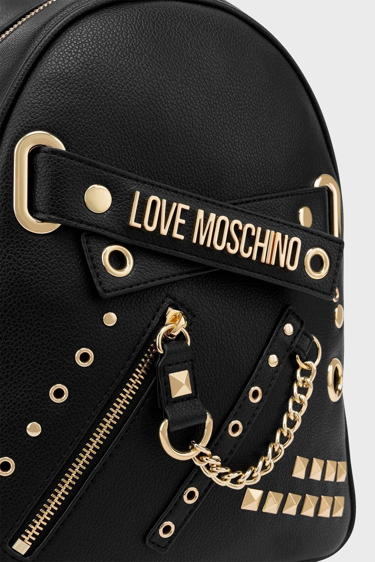 Love Moschino Altın Kaplama Detaylı Ayarlanabilir Omuz Askılı Bayan Sırt Çantası JC4036PP1HLO0000 SİYAH - 3