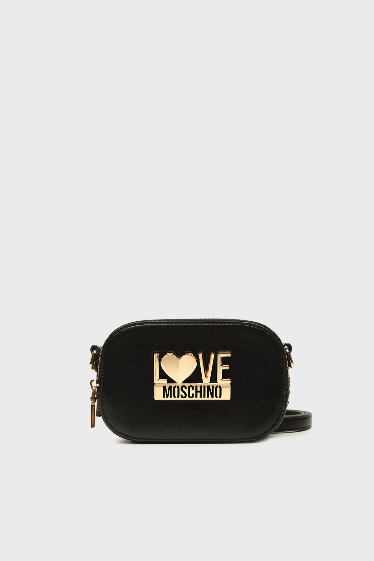 Love Moschino Altın Metal Detaylı Çift Fermuarlı Ayarlanabilir Askılı Bayan Çanta JC4028PP1HLK0000 SİYAH - 1