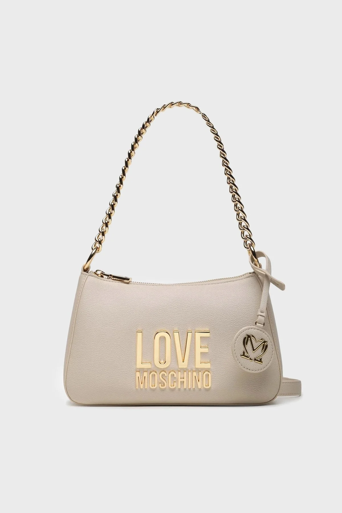 Love Moschino Çıkarılabilir Logo Detaylı Fermuarlı Zincir Askılı Bayan Çanta JC4108PP1HLI0110 EKRU - 1