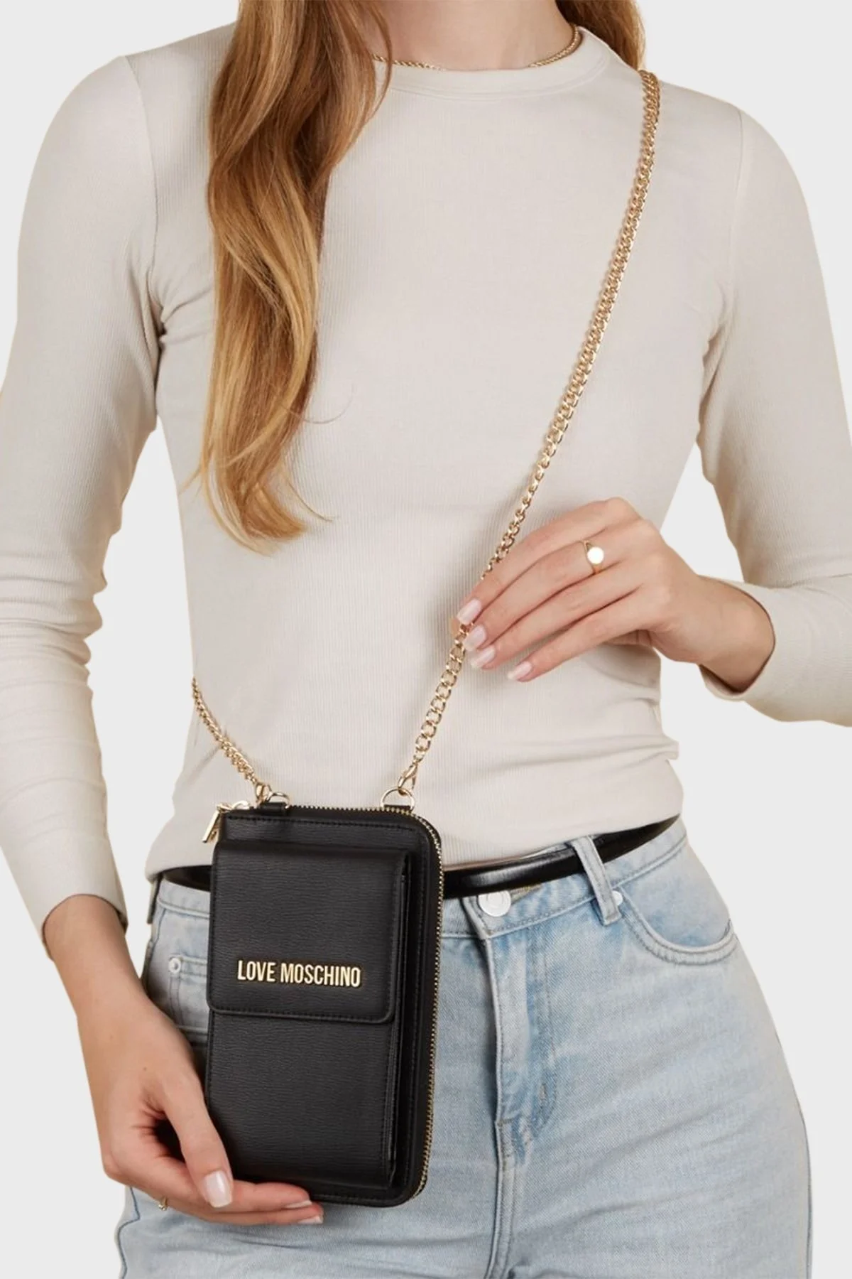 Love Moschino Çıkarılabilir Zincir Askılı Logolu Bayan Cüzdan JC5701PP1MLD0000 SİYAH - 2