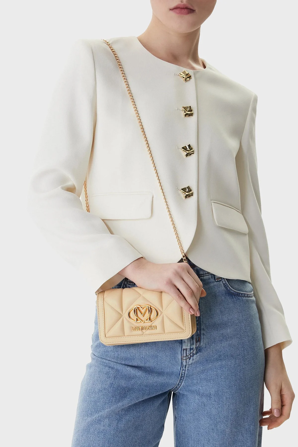 Love Moschino Çıkarılabilir Zincir Askılı Portföy Bayan Cüzdan JC5640PP1OLC0129 BEJ - 2