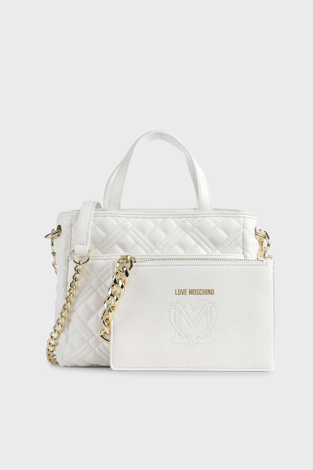 Love Moschino Cüzdan Detaylı Zincir Askılı Kapitone Bayan Çanta JC4020PP1GLA0120 BEYAZ - 2