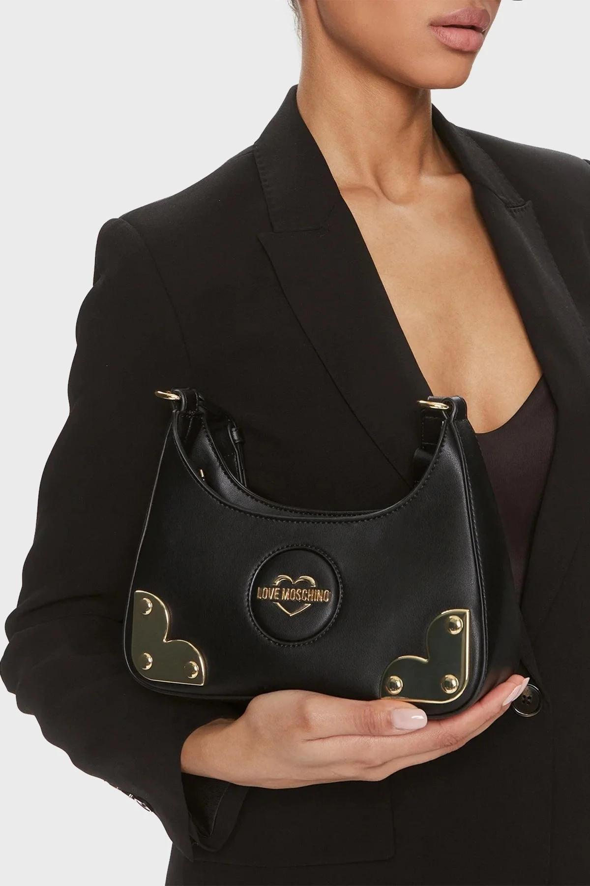 Love Moschino Deri Logolu Ayarlanabilir Askılı Bayan Çanta JC4215PP1ILR0000 SİYAH - 2