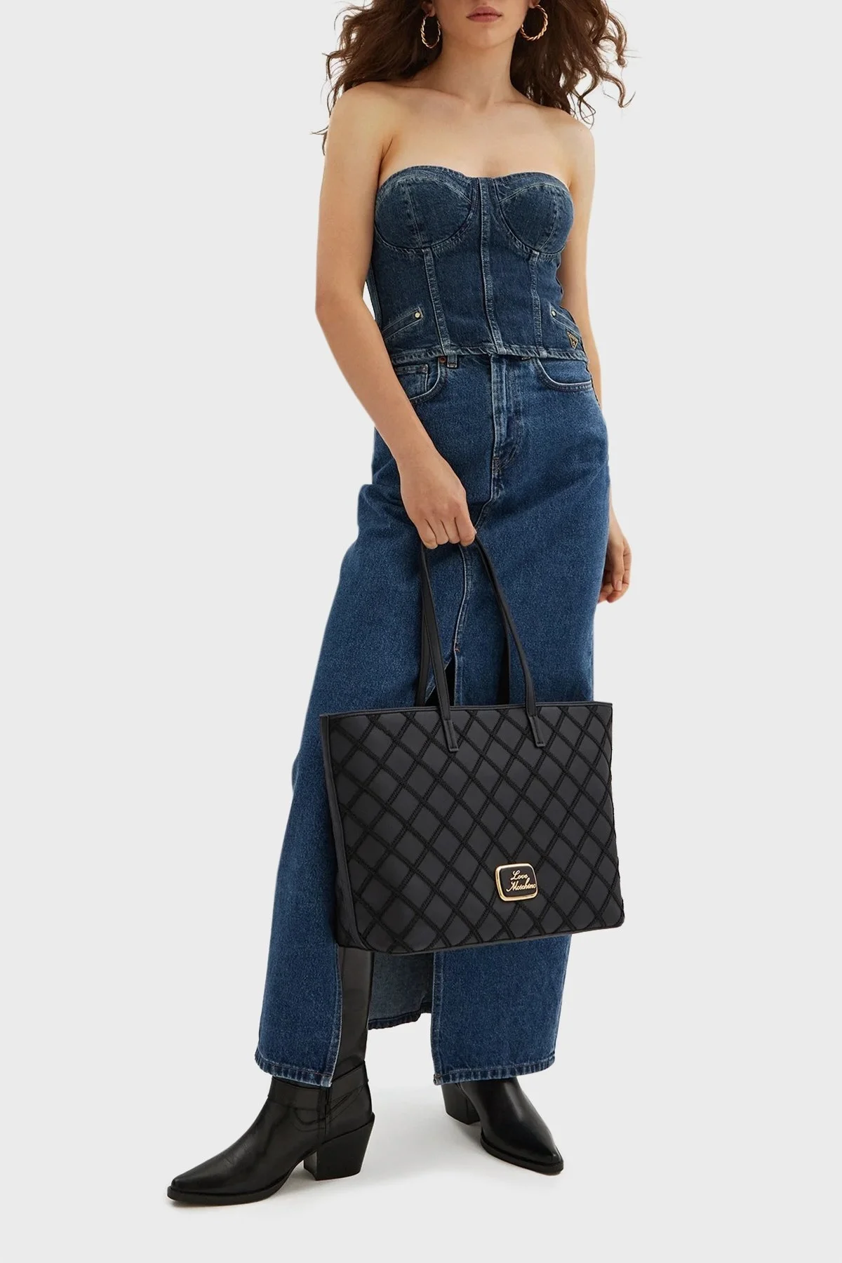 Love Moschino Dikiş Detaylı Logolu Sabit Omuz Askılı Büyük Bayan Çanta JC4307PP0LKK100A SİYAH - 2