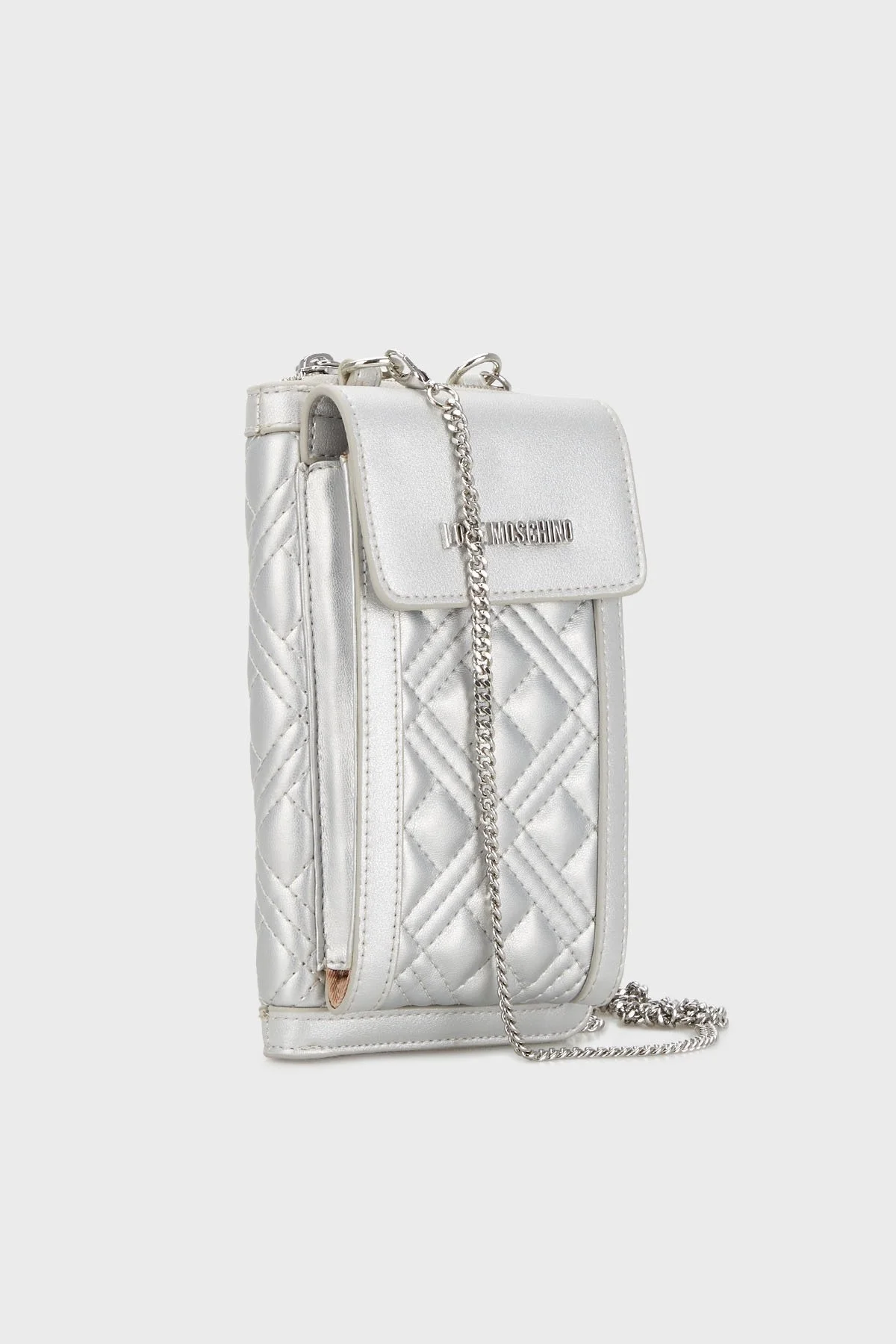 Love Moschino Fermuarlı Çıkarılabilir Zincir Askılı Bayan Telefon Çantası JC5682PP1GLA0902 GÜMÜŞ - 2