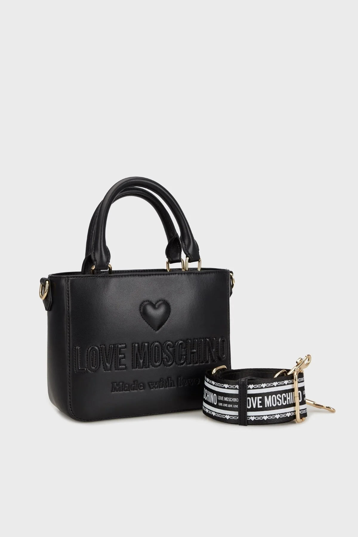 Love Moschino Kabartmalı Logolu Çıkarılabilir Askılı Bayan Çanta JC4218PP0MKF0000 SİYAH - 1