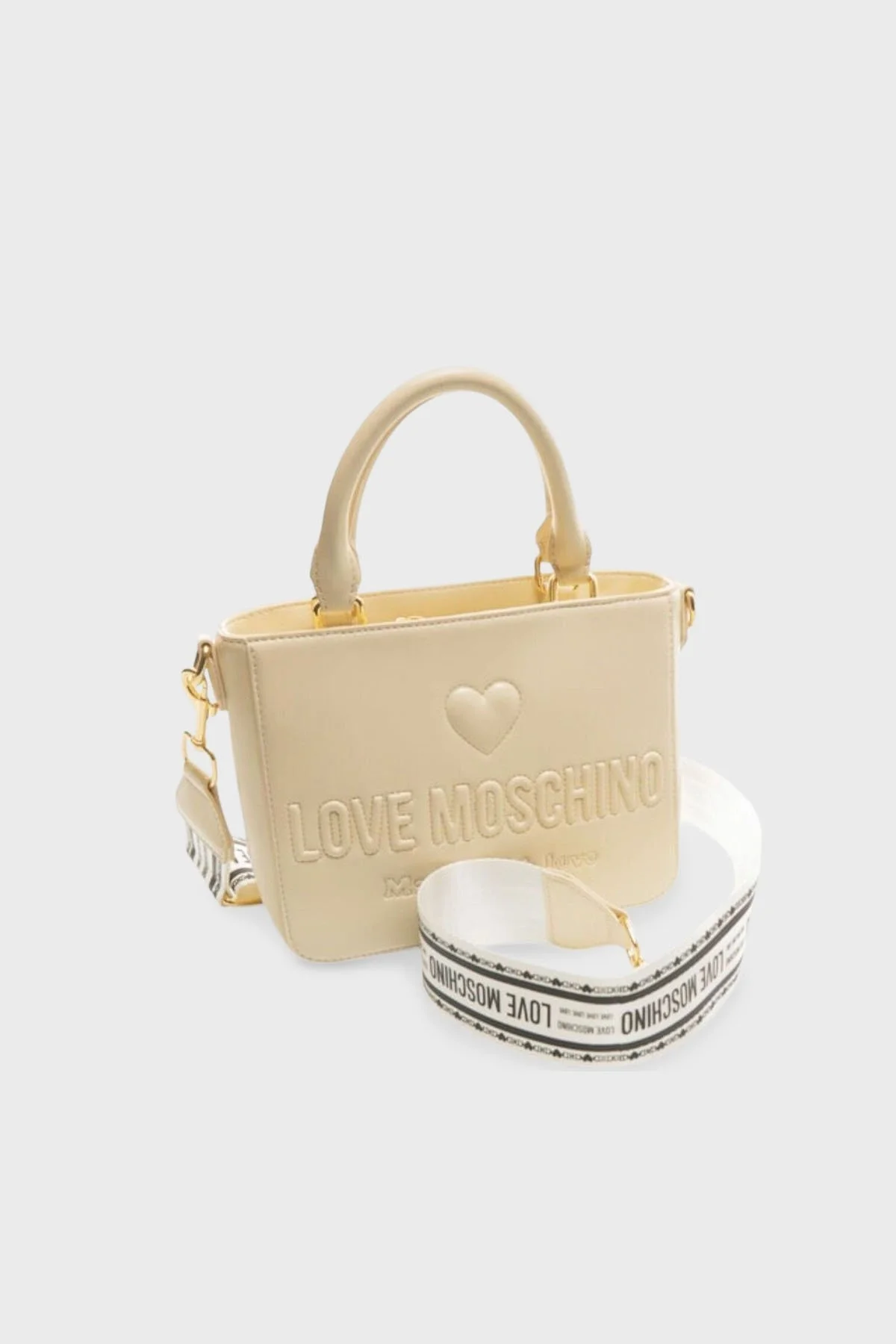 Love Moschino Kabartmalı Logolu Çıkarılabilir Askılı Bayan Çanta JC4218PP0MKF0110 BEJ - 3