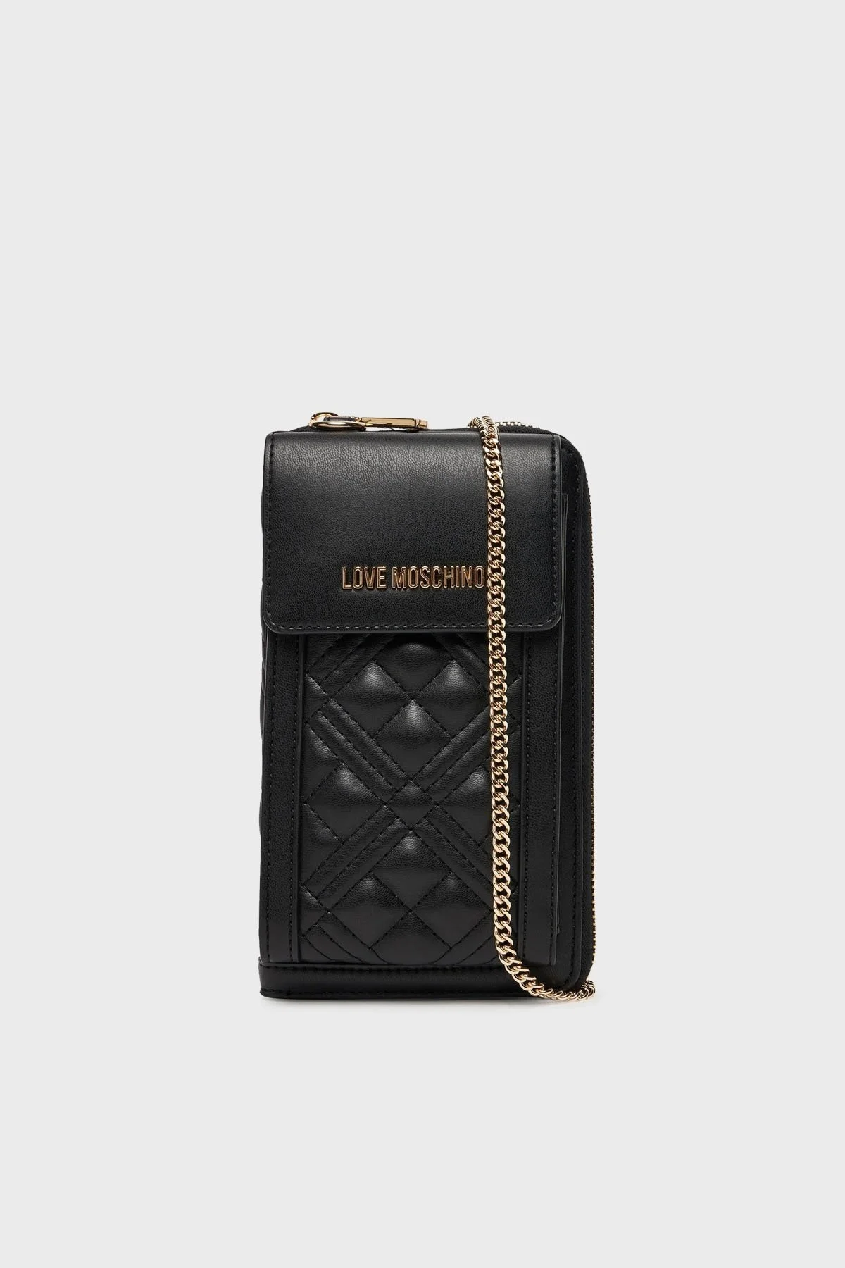 Love Moschino Kapitoneli Çıkarılabilir Zincir Askılı Bayan Telefon Çantası JC5682PP1NLA0000 SİYAH - 1