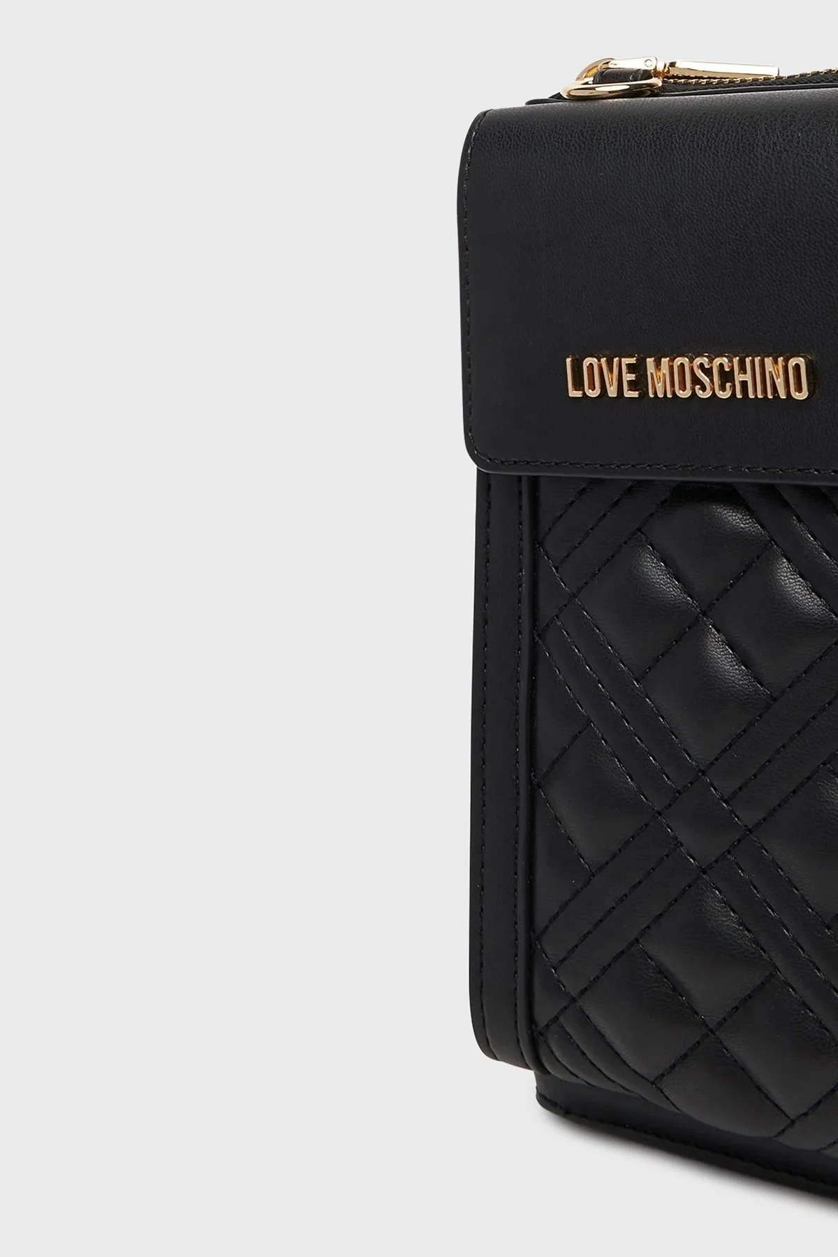 Love Moschino Kapitoneli Çıkarılabilir Zincir Askılı Bayan Telefon Çantası JC5682PP1NLA0000 SİYAH - 5