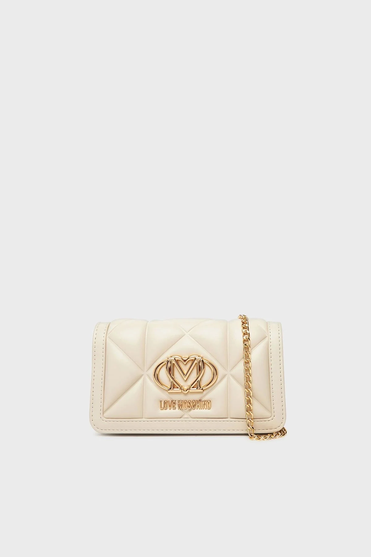 Love Moschino Kapitoneli Çıkarılabilir Zincir Askılı Portföy Bayan Cüzdan JC5640PP1NLC0110 BEJ - 1