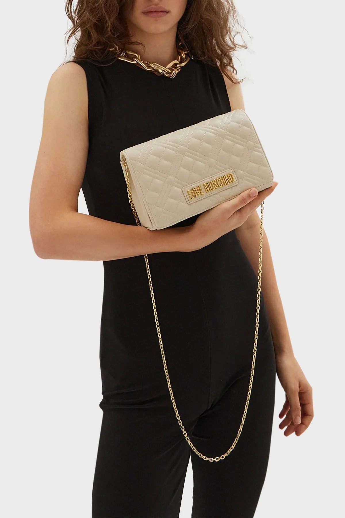 Love Moschino Kapitoneli Logolu Zincir Askılı Bayan Çanta JC4079PP0LLA0110 EKRU - 2