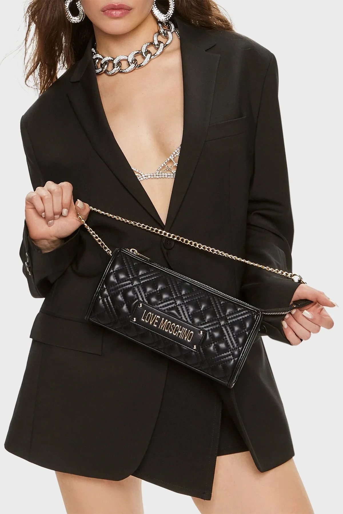 Love Moschino Kapitoneli Zincir Askılı Bayan Çanta JC4011PP1LLA0000 SİYAH - 8