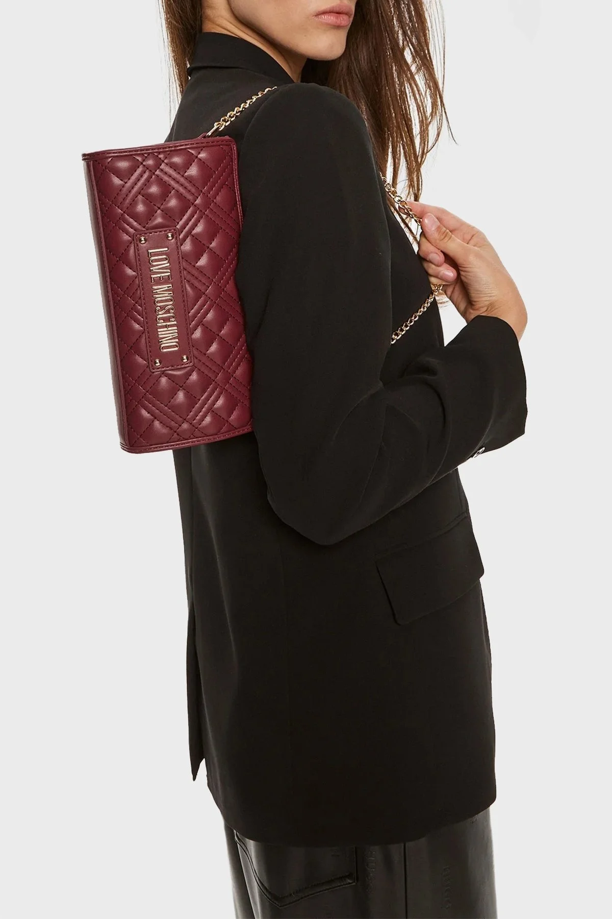 Love Moschino Kapitoneli Zincir Askılı Bayan Çanta JC4011PP1LLA0552 BORDO - 2