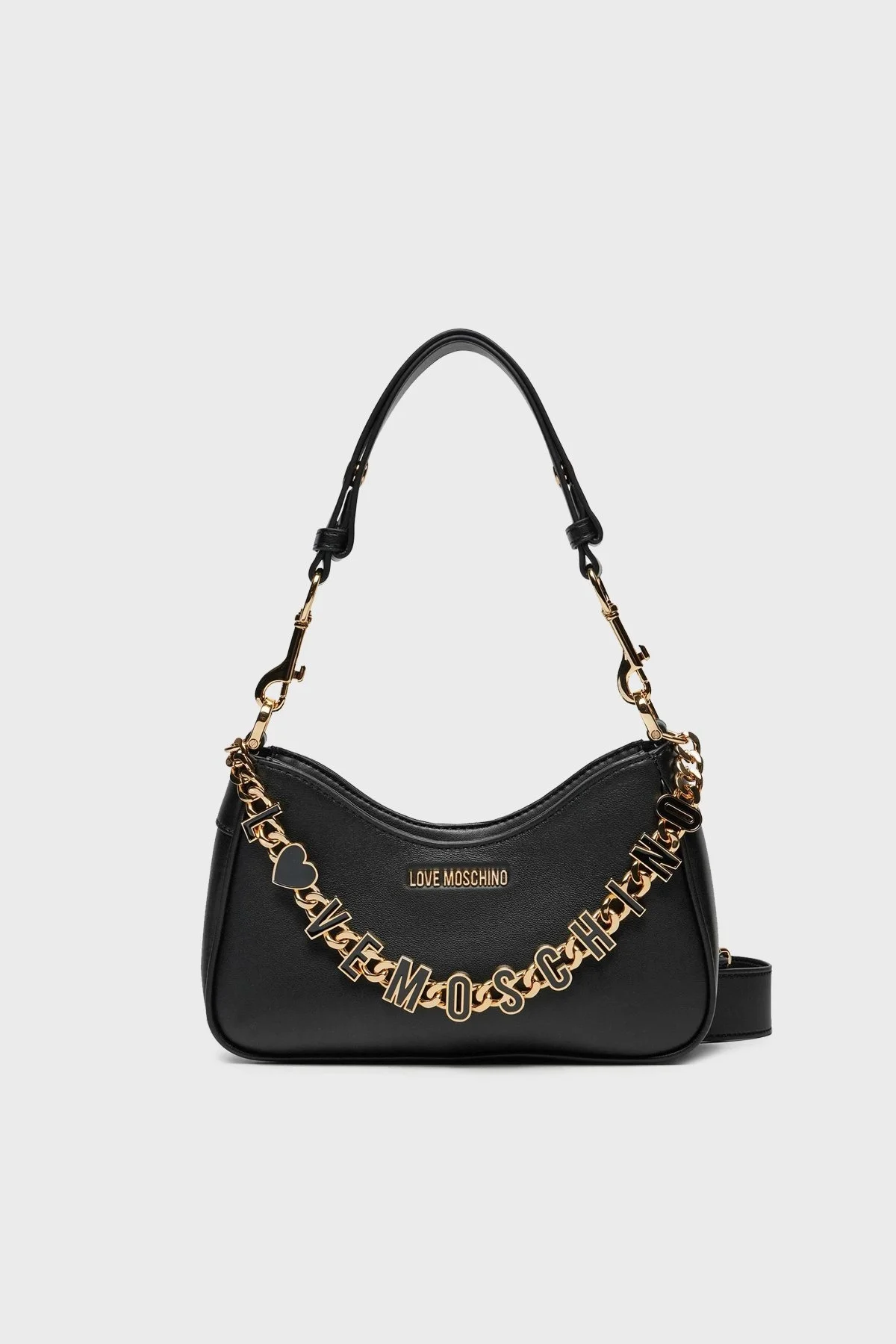 Love Moschino Logo Aksesuarlı Hakiki Deri Çıkarılabilir Askılı Bayan Çanta JC4070PP1ML1300A SİYAH - 1