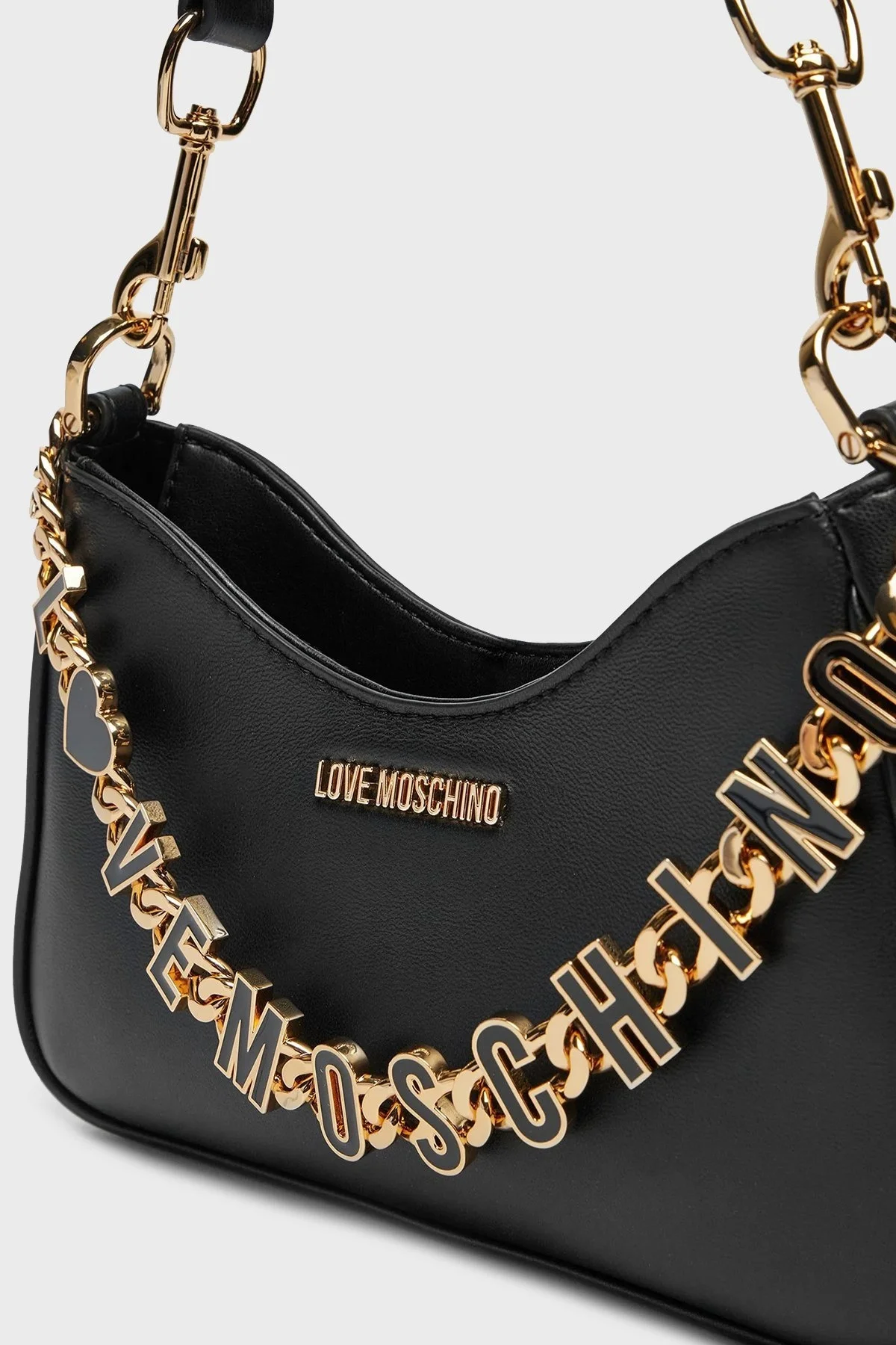 Love Moschino Logo Aksesuarlı Hakiki Deri Çıkarılabilir Askılı Bayan Çanta JC4070PP1ML1300A SİYAH - 4