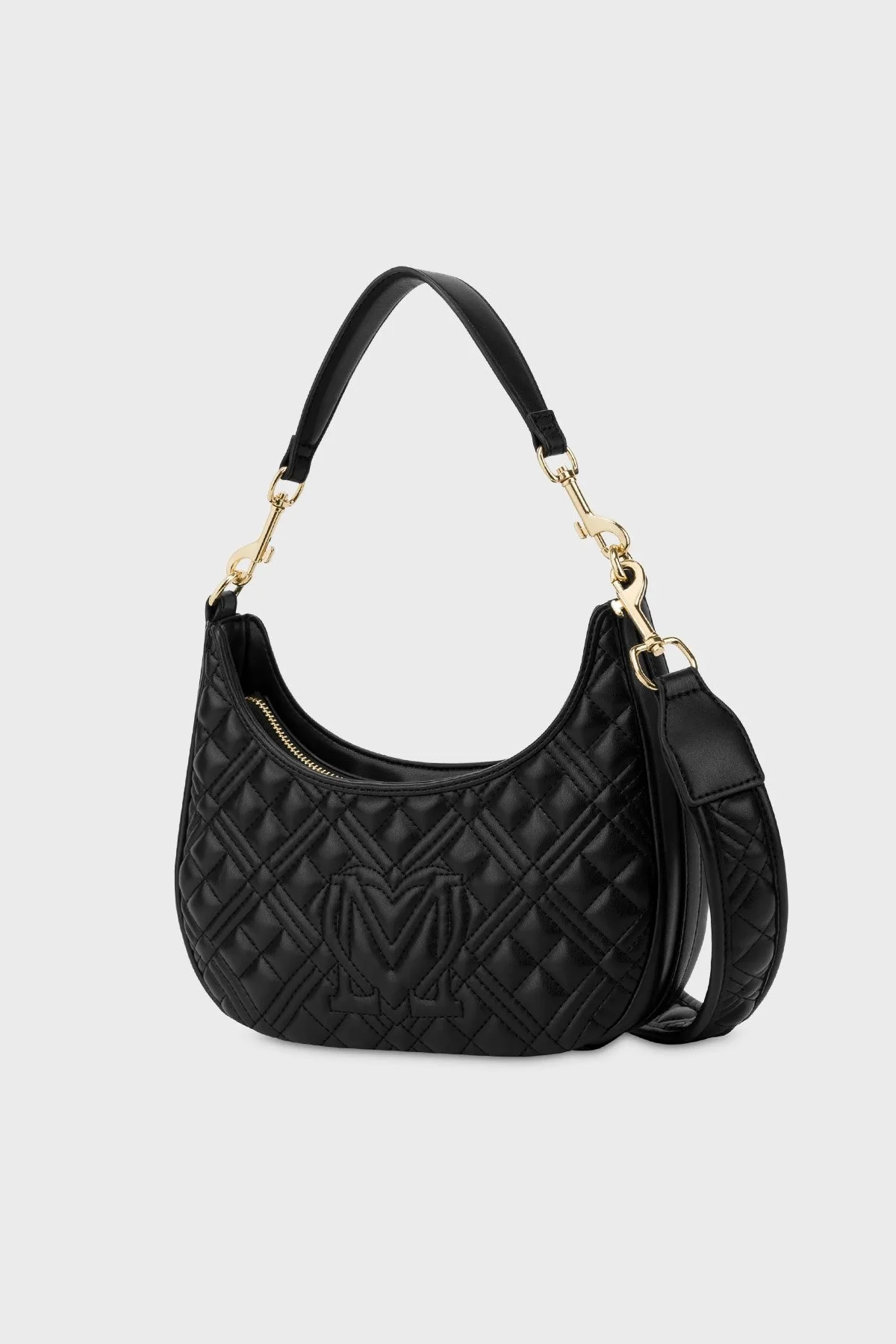 Love Moschino Logo Yazılı Fermuarlı Ayarlanabilir Omuz Askılı Bayan Çanta JC4068PP1HLA0000 SİYAH - 2