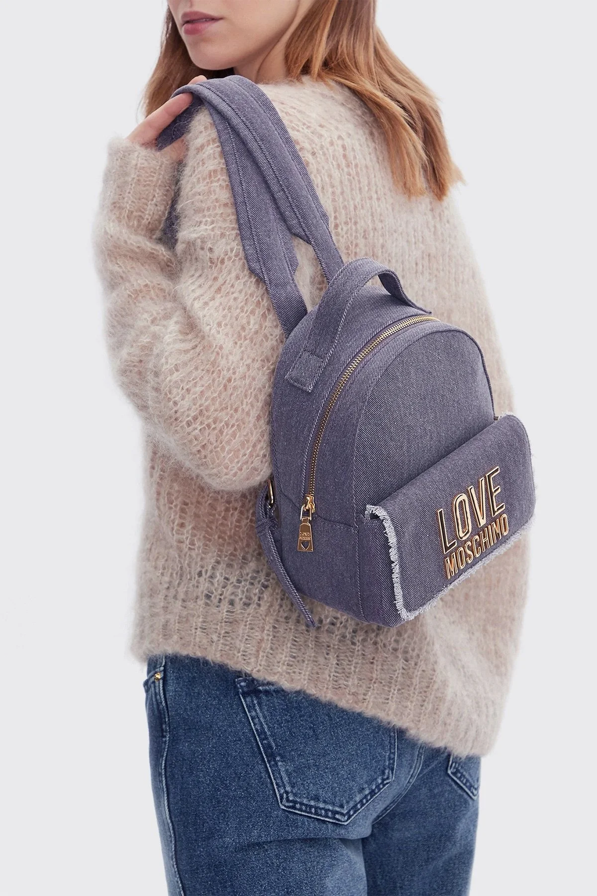 Love Moschino Logolu Ayarlanabilir Omuz Askılı Bayan Sırt Çantası JC4319PP0IKQ0765 MAVİ - 2