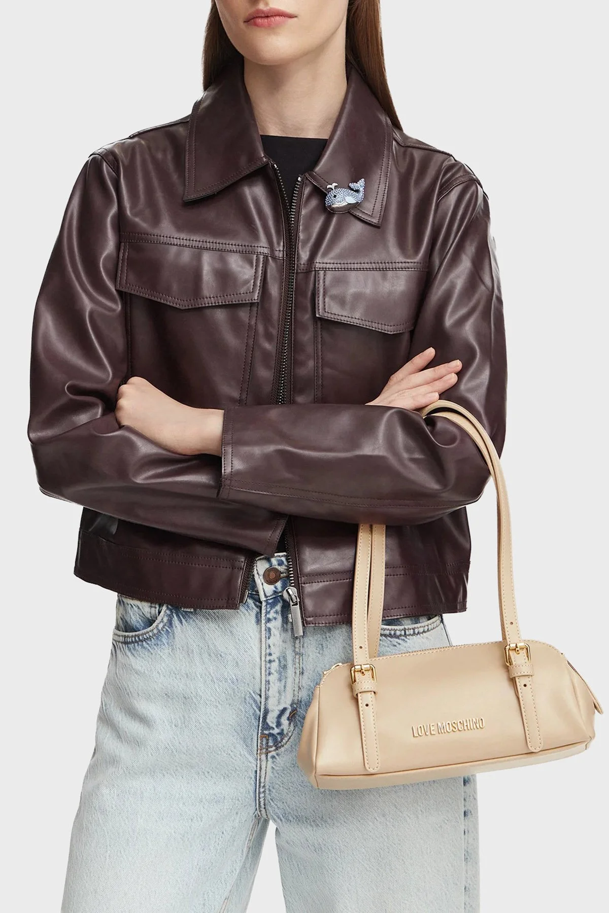 Love Moschino Logolu Ayarlanabilir Omuz Askılı Kadın Çanta JC4101PP1PLY0129 Bej - 2