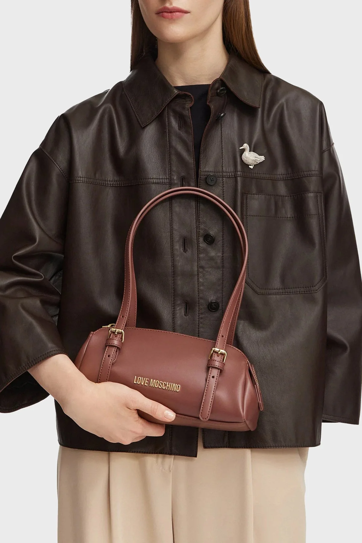 Love Moschino Logolu Ayarlanabilir Omuz Askılı Kadın Çanta JC4101PP1PLY0200 Taba - 2