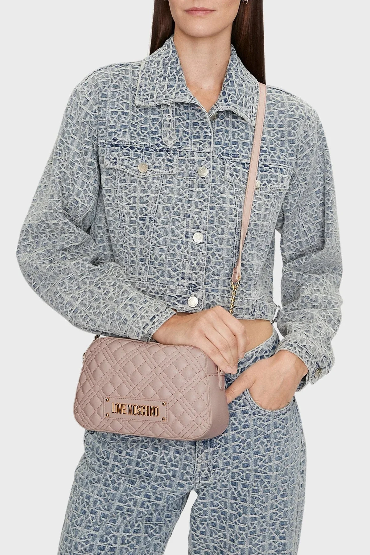 Love Moschino Logolu Ayarlanabilir Zincir Askılı Bayan Çanta JC4013PP1ILA0601 PUDRA - 7