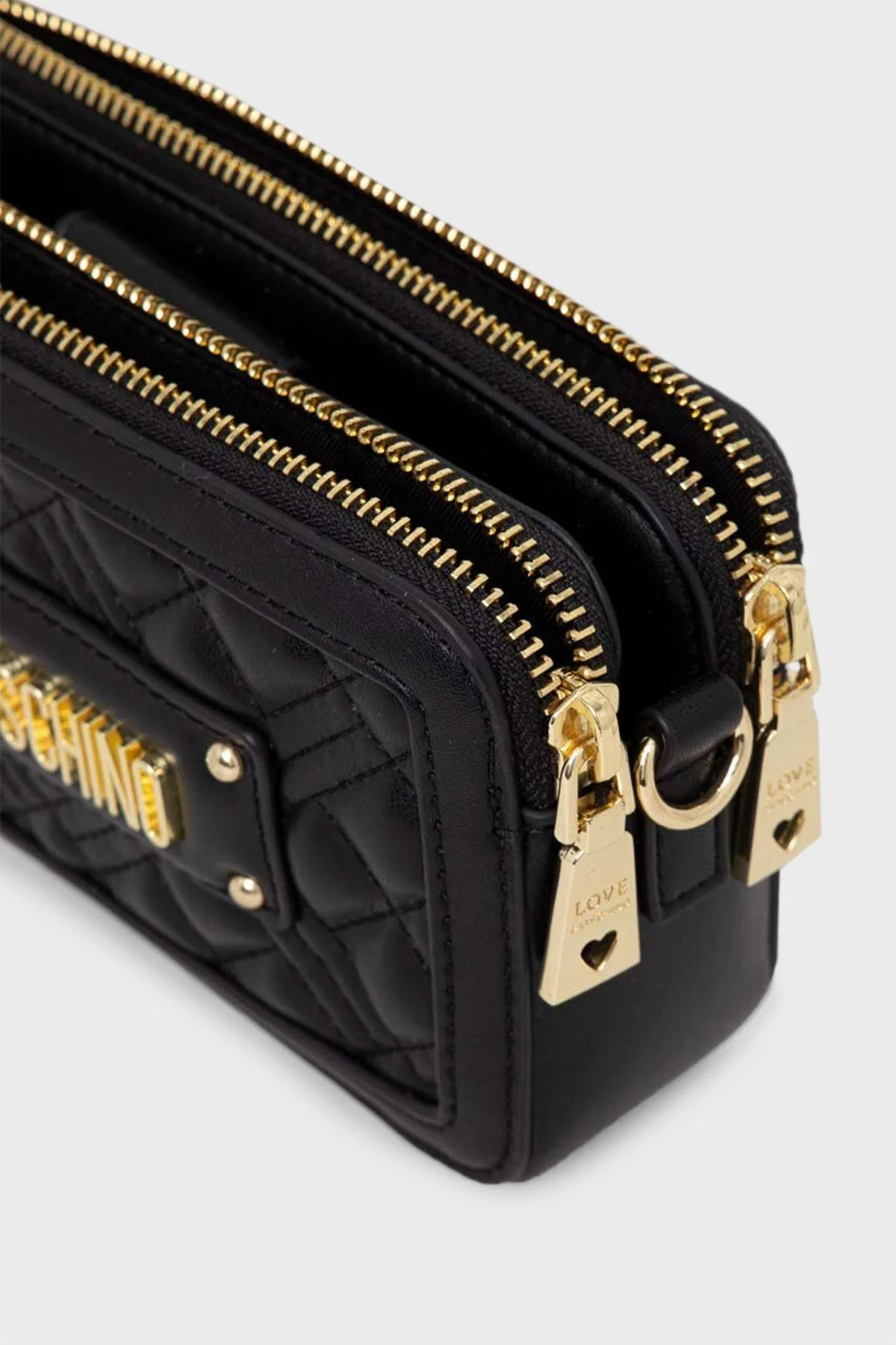 Love Moschino Logolu Çift Fermuarlı Zincir Askılı Bayan Çanta JC5680PP1HLA0000 SİYAH - 5