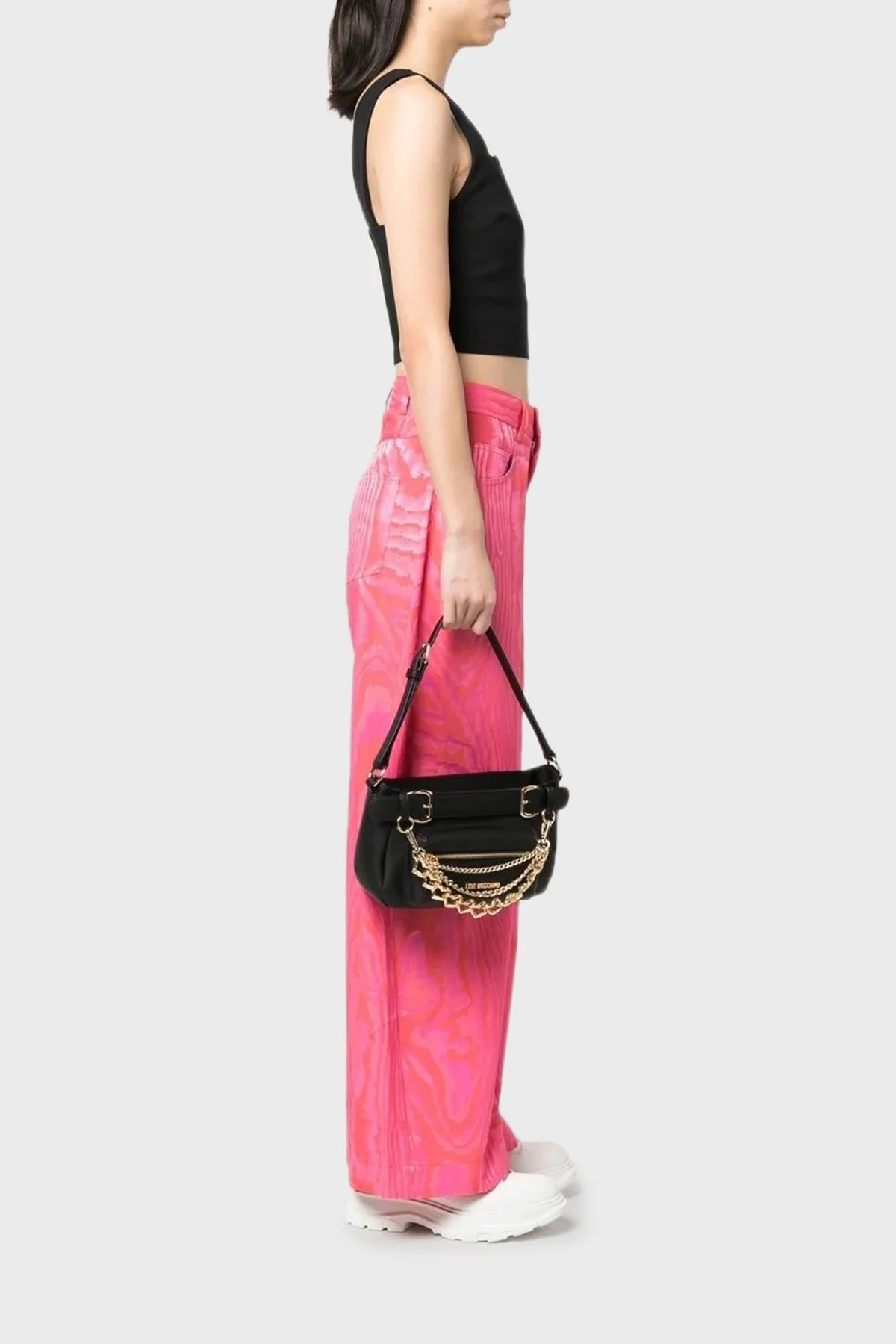 Love Moschino Logolu Çıkarılabilir Aksesuarlı Fermuarlı Bayan Çanta JC4289PP0GKT0000 SİYAH - 2