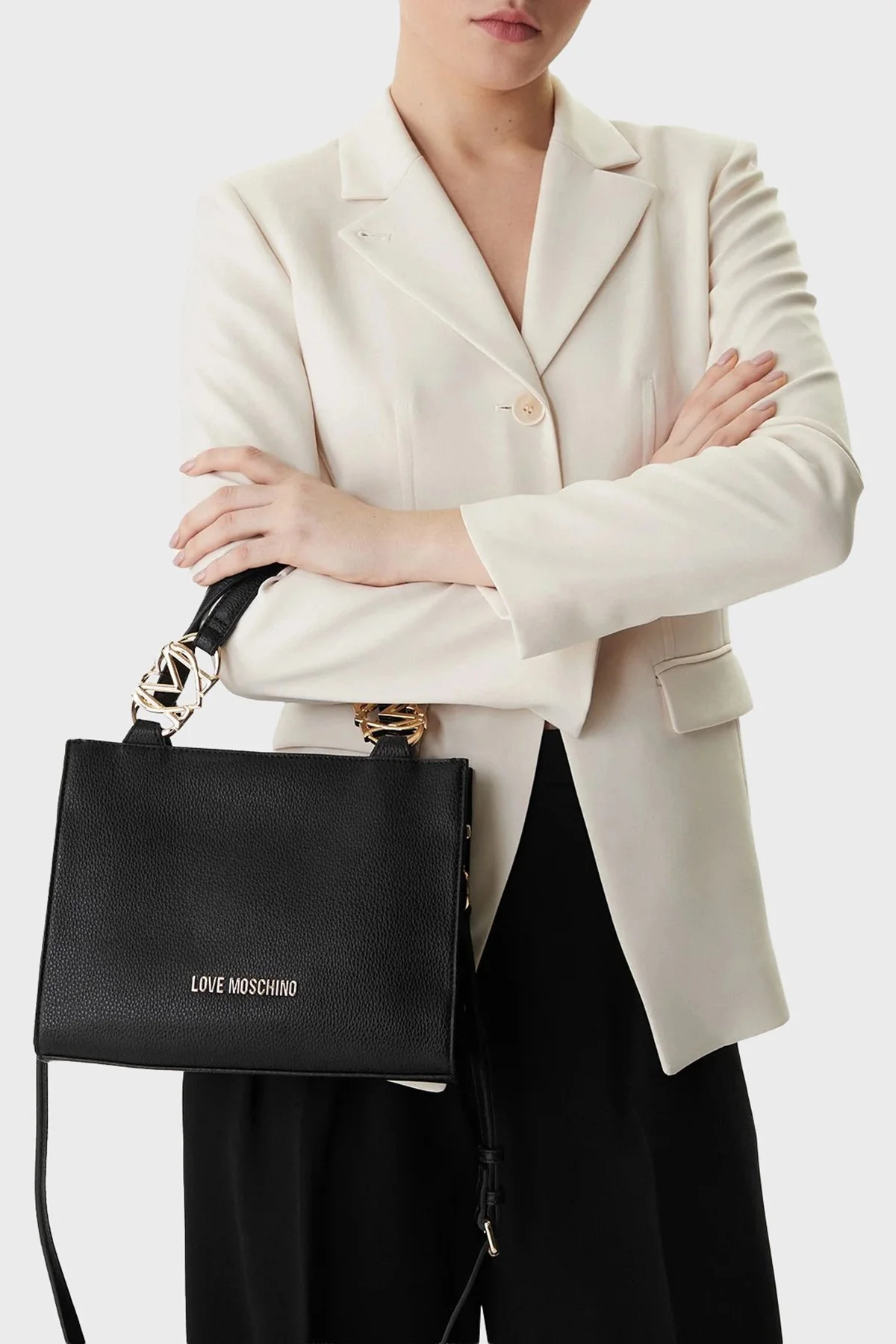 Love Moschino Logolu Çıkarılabilir Askılı Bayan Çanta JC4006PP1OLB0000 SİYAH - 2