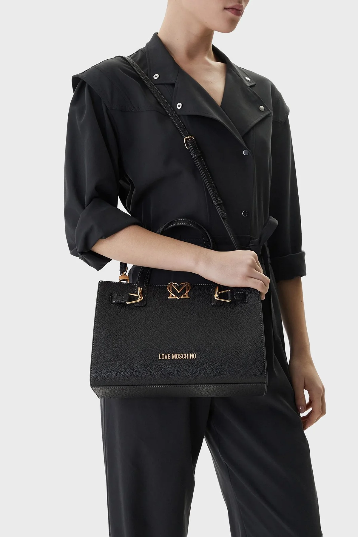 Love Moschino Logolu Çıkarılabilir Askılı Bayan Çanta JC4126PP1OLM0000 SİYAH - 2