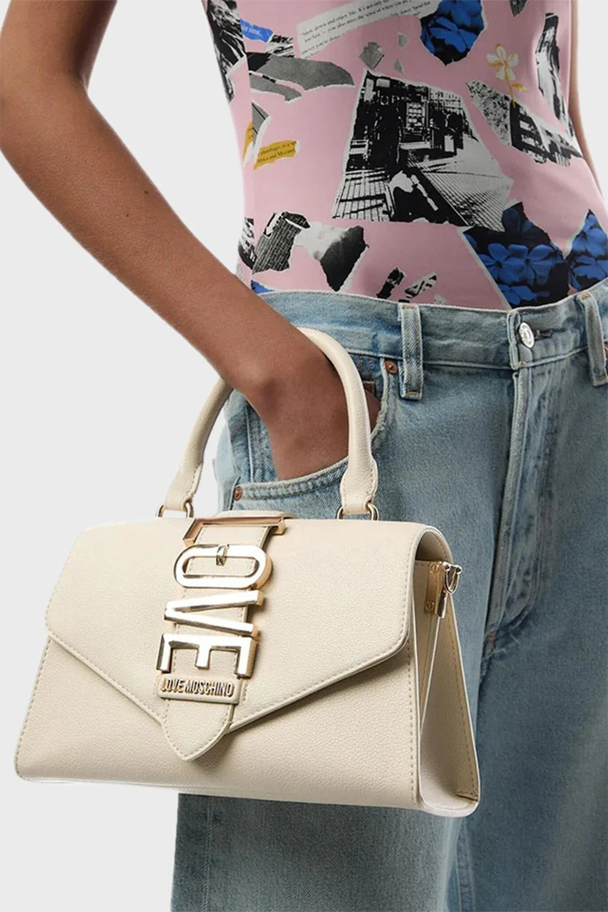 Love Moschino Logolu Çıkarılabilir Askılı Bayan Çanta JC4226PP0MKC0110 BEJ - 2