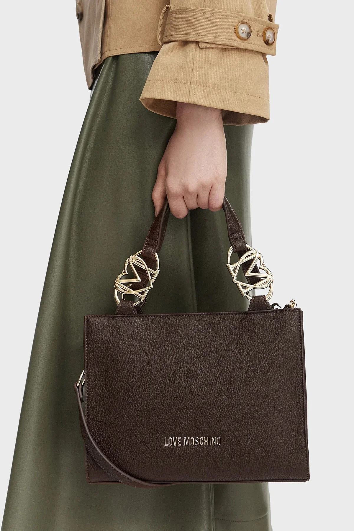 Love Moschino Logolu Çıkarılabilir Askılı Kadın Çanta JC4006PP1PLB0300 Kahve - 2