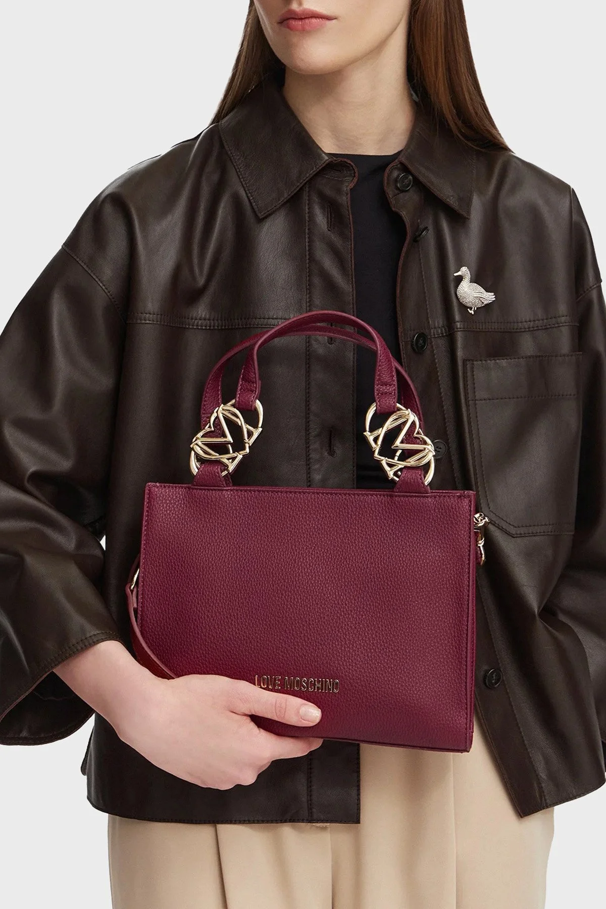 Love Moschino Logolu Çıkarılabilir Askılı Kadın Çanta JC4006PP1PLB0552 Bordo - 2