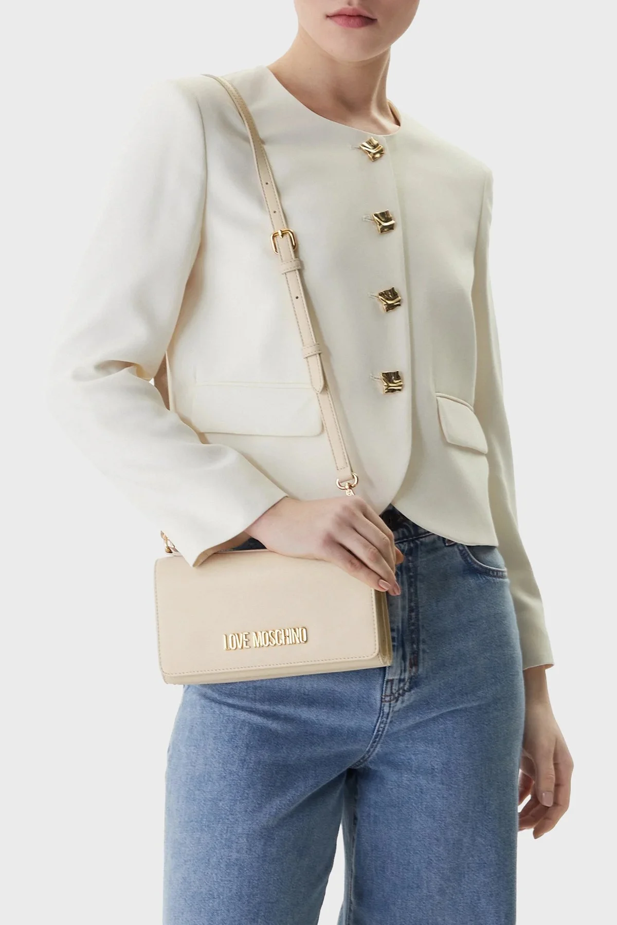 Love Moschino Logolu Çıkarılabilir Askılı Kadın Çanta JC4170PP1OLX0110 BEJ - 2