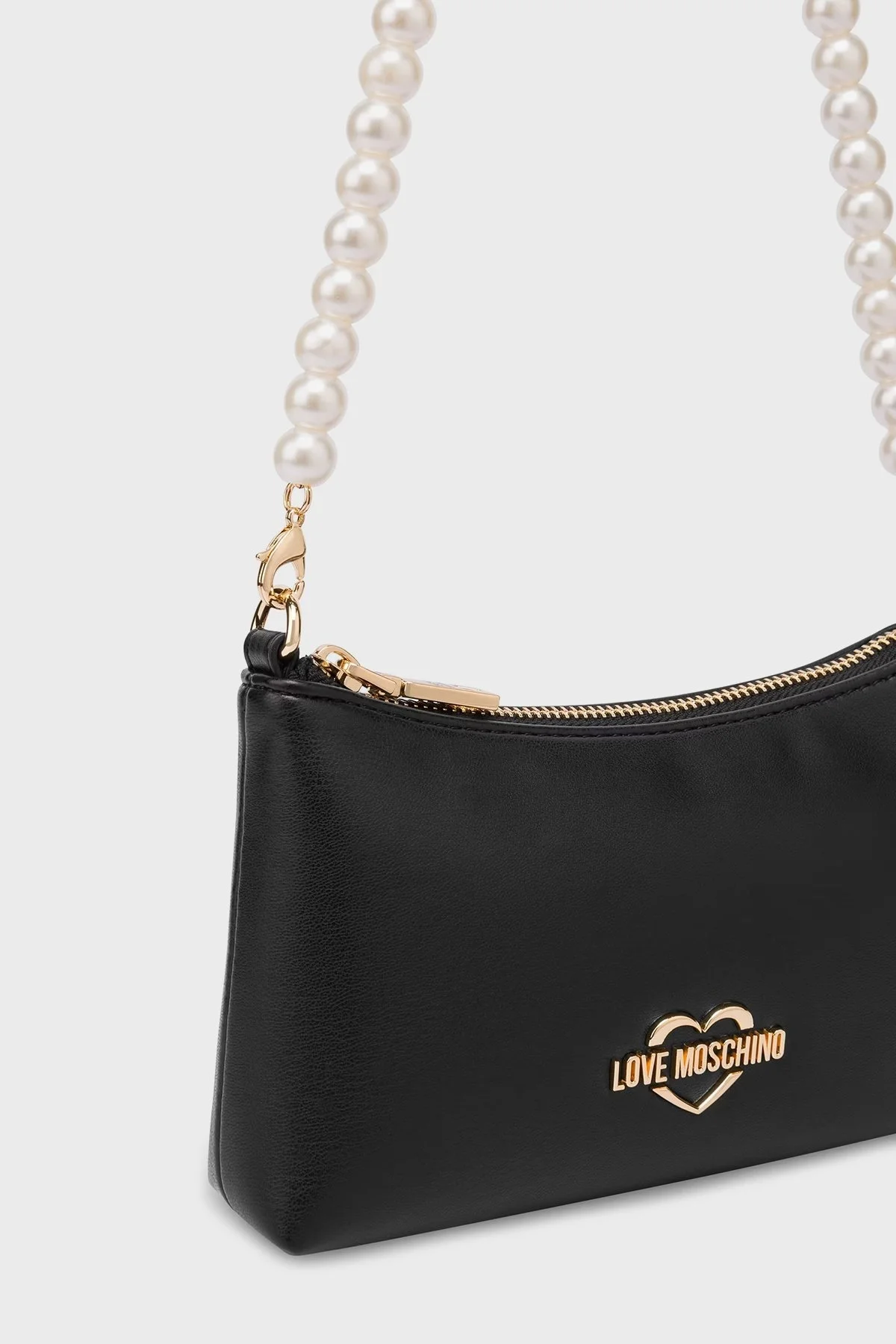 Love Moschino Logolu Çıkarılabilir İnci Askılı Fermuarlı Bayan Çanta JC4351PP0LKT0000 SİYAH - 4