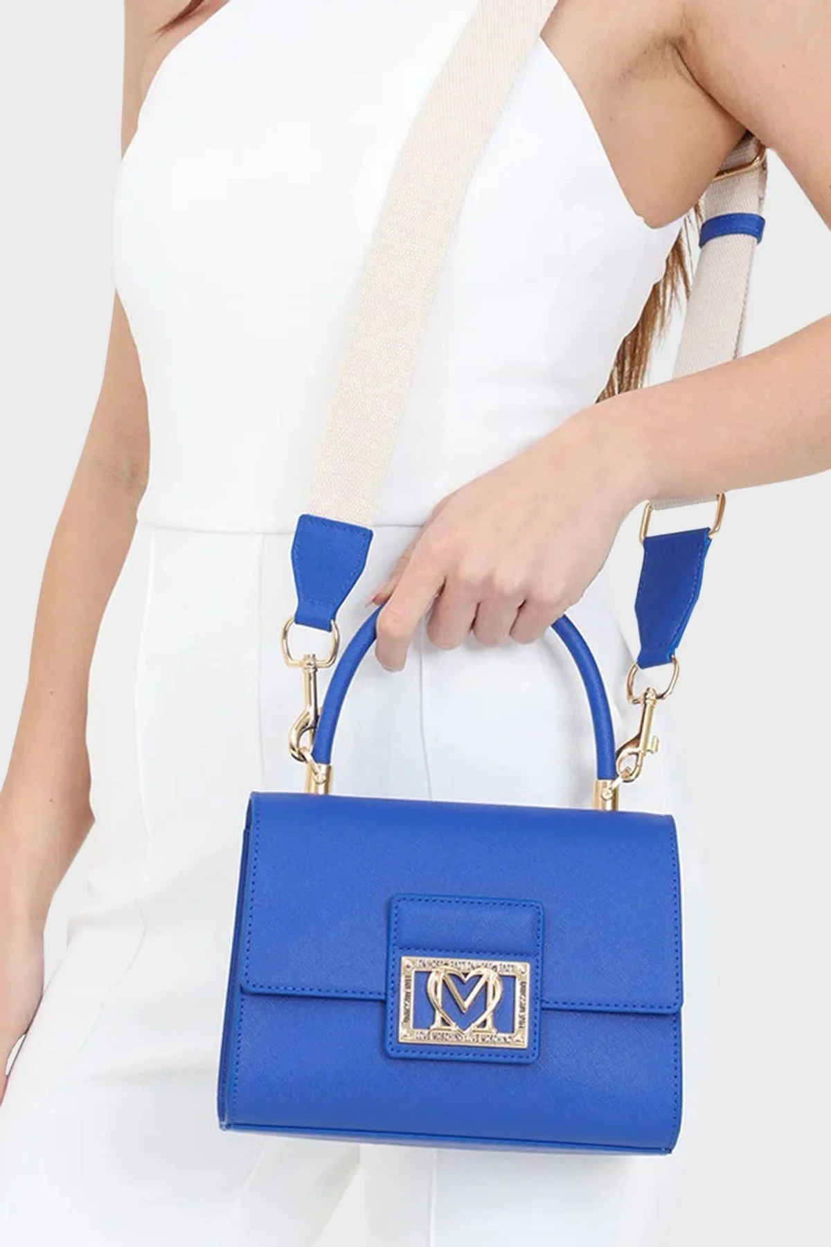 Love Moschino Logolu Çıkarılabilir Uzatma Askılı Bayan Çanta JC4328PP0IKS0715 MAVİ - 2