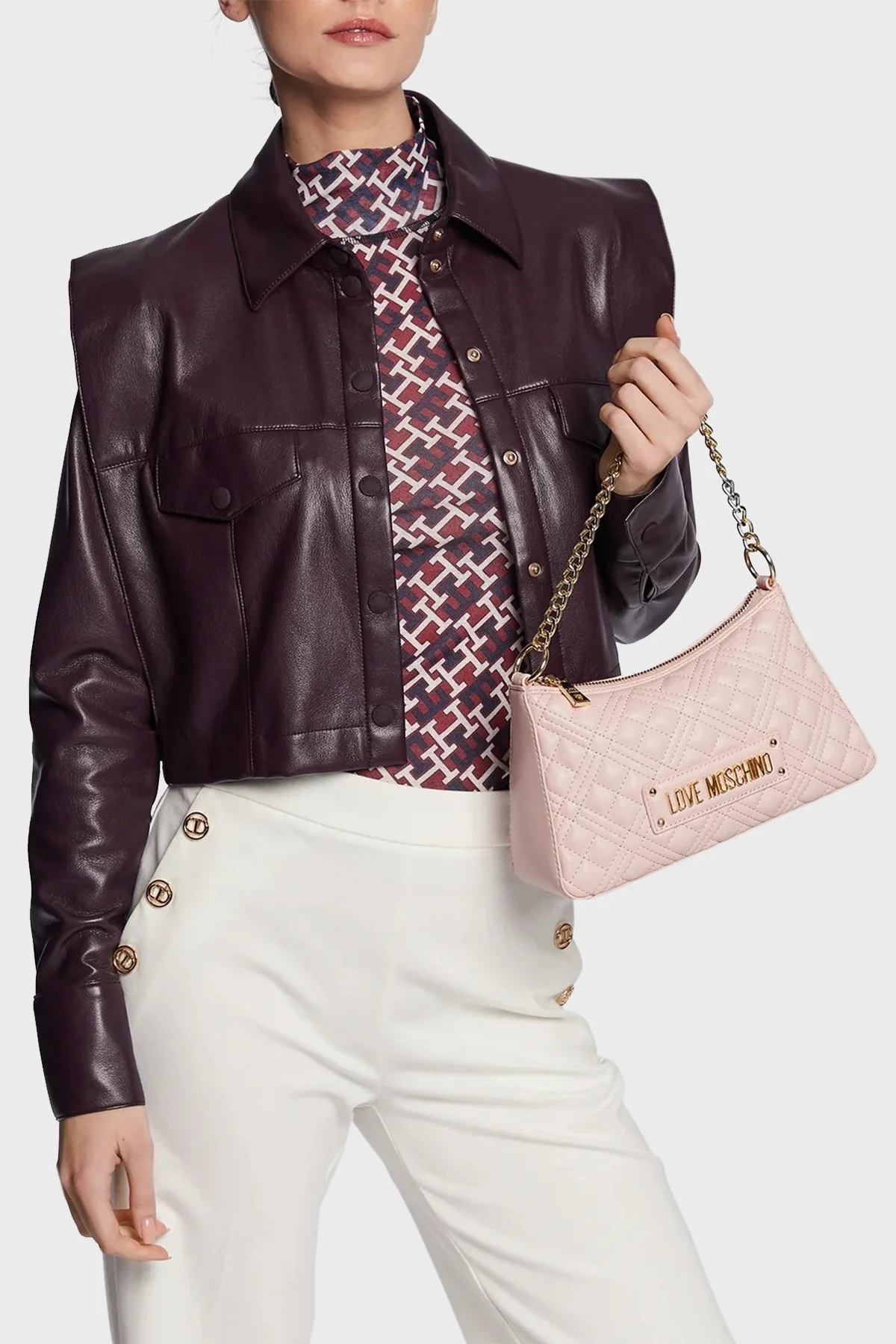 Love Moschino Logolu Çıkarılabilir Uzatma Askılı Zincirli Bayan Çanta JC4135PP1GLA0609 PUDRA - 2