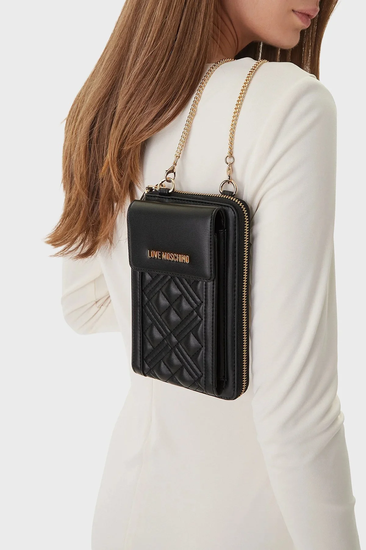 Love Moschino Logolu Çıkarılabilir Zincir Askılı Bayan Cüzdan JC5682PP1OLA0000 SİYAH - 2