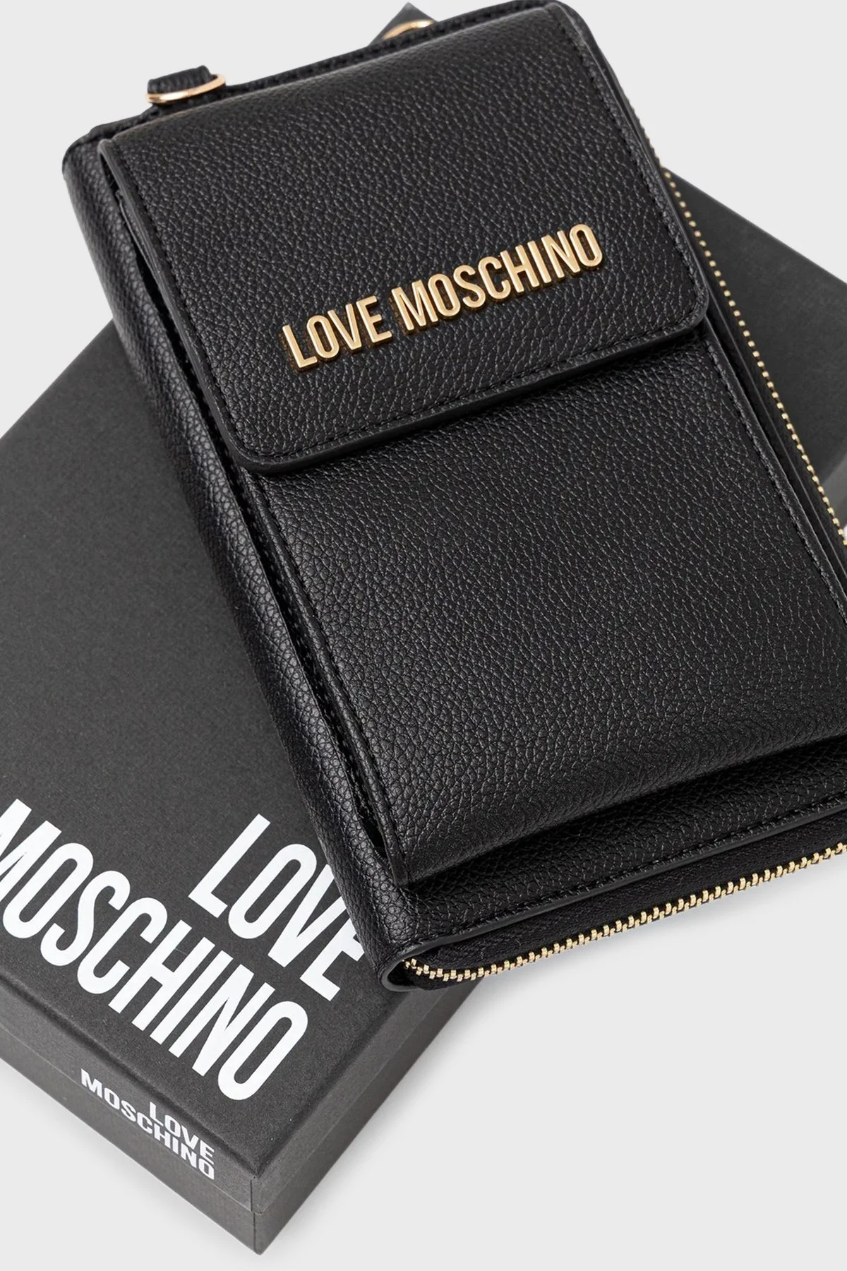 Love Moschino Logolu Çıkarılabilir Zincir Askılı Bayan Telefon Çantası JC5701PP1NLD0000 SİYAH - 4