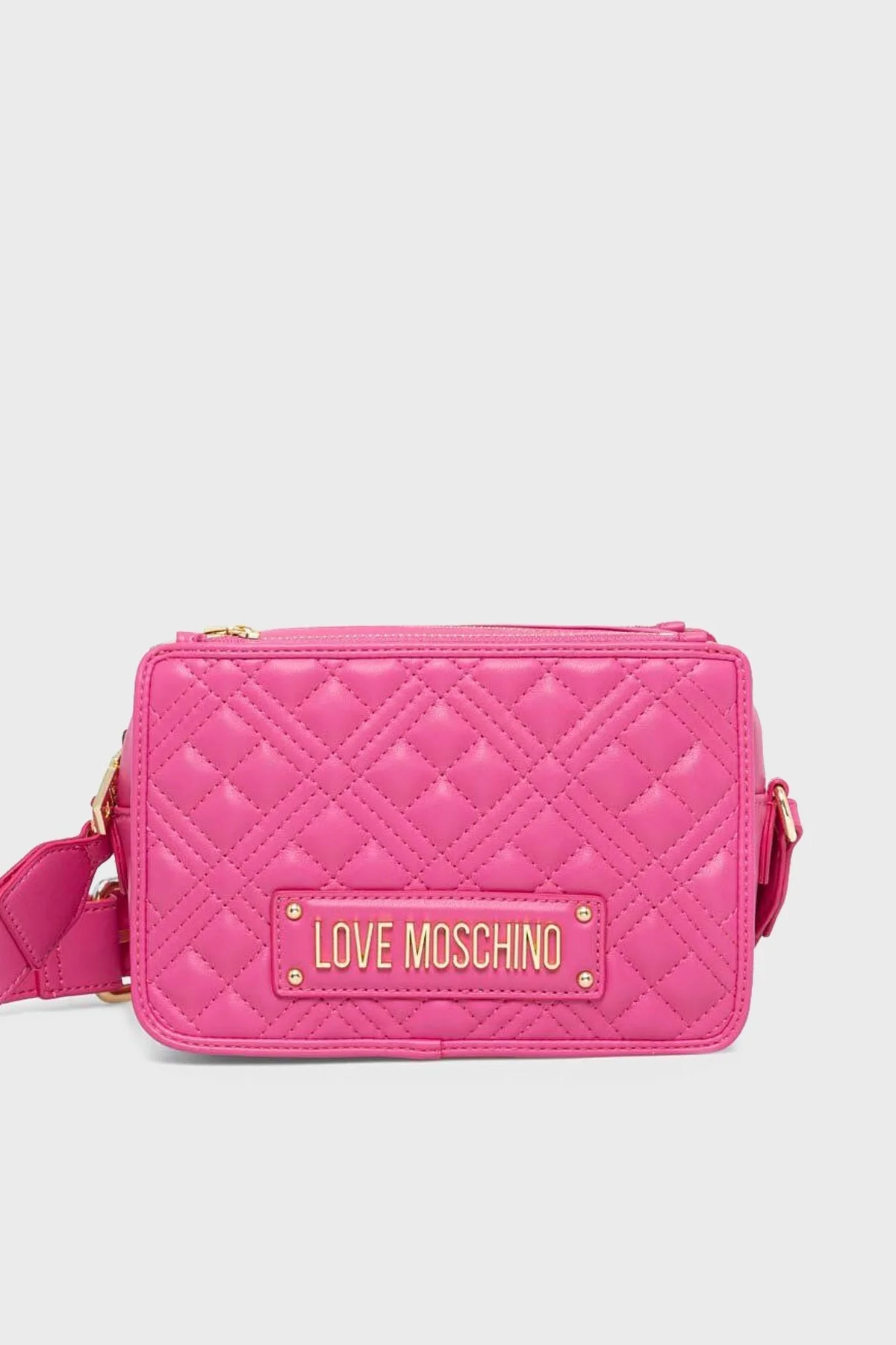 Love Moschino Logolu Fermuarlı Ayarlanabilir Omuz Askılı Kapitone Bayan Çanta JC4254PP0GLA0604 FUŞYA - 1