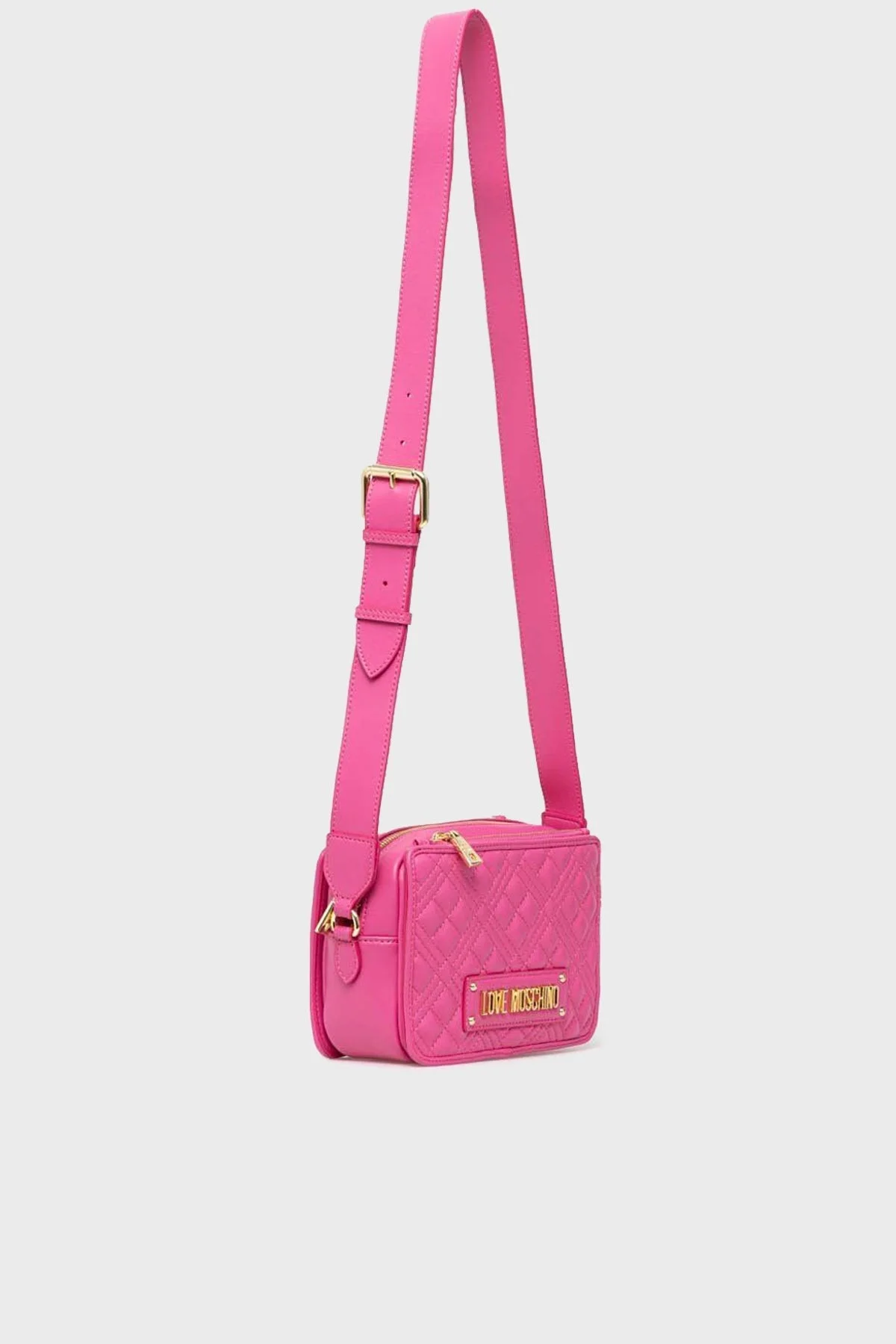 Love Moschino Logolu Fermuarlı Ayarlanabilir Omuz Askılı Kapitone Bayan Çanta JC4254PP0GLA0604 FUŞYA - 2