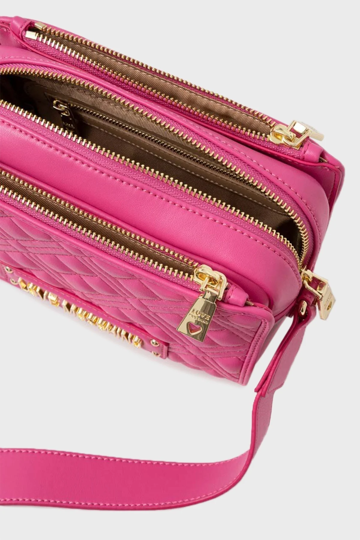 Love Moschino Logolu Fermuarlı Ayarlanabilir Omuz Askılı Kapitone Bayan Çanta JC4254PP0GLA0604 FUŞYA - 5