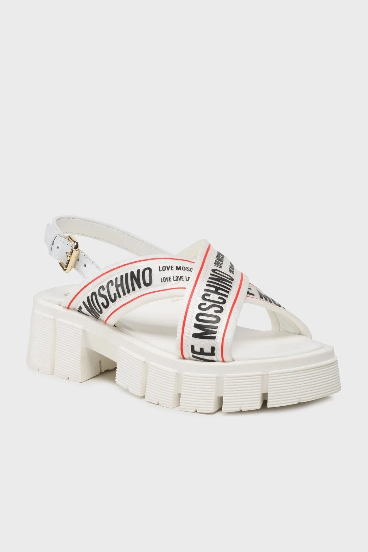 Love Moschino Logolu Kalın Tabanlı Bayan Sandalet JA16186G0GIX210A BEYAZ-PEMBE - 2