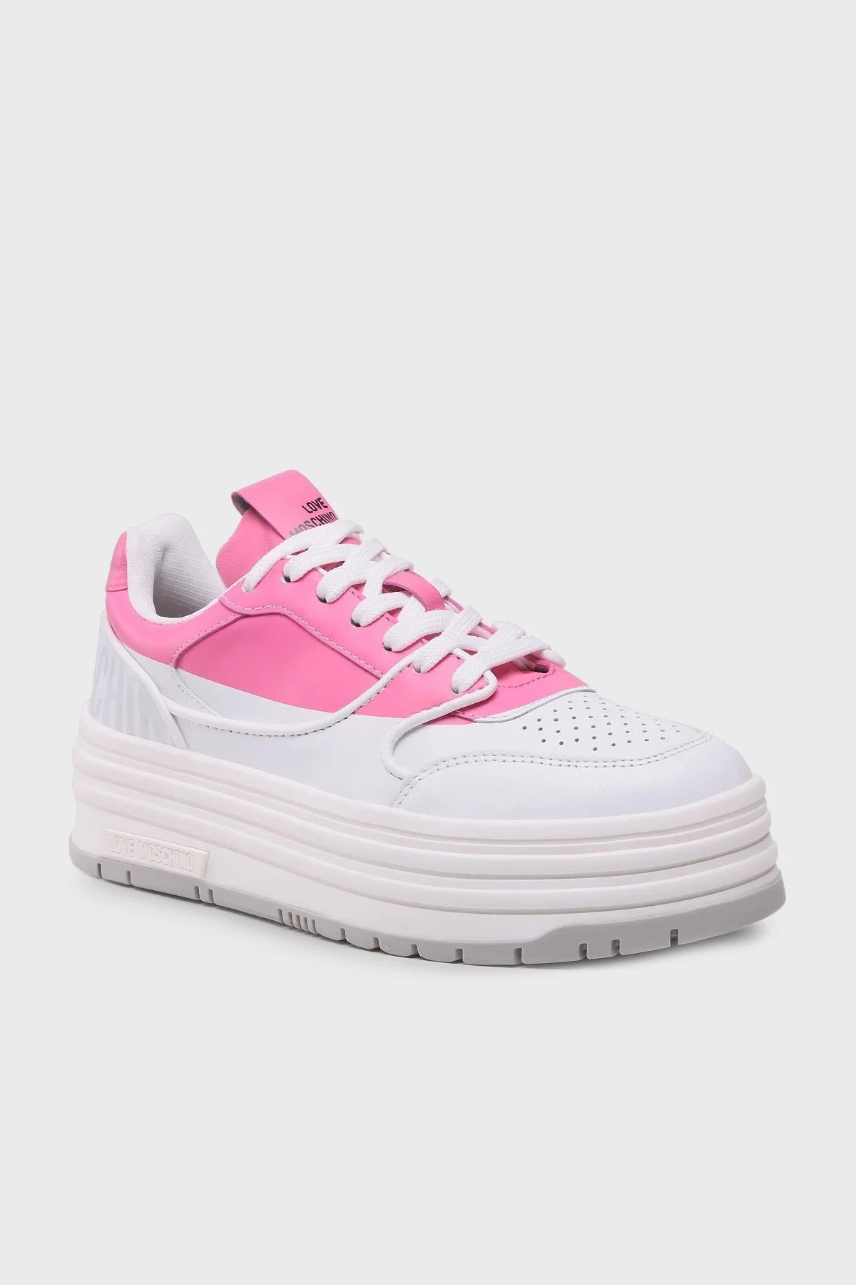 Love Moschino Logolu Kalın Tabanlı Deri Sneaker Bayan Ayakkabı JA15436G1GIAP10A Beyaz-Fuşya - 2
