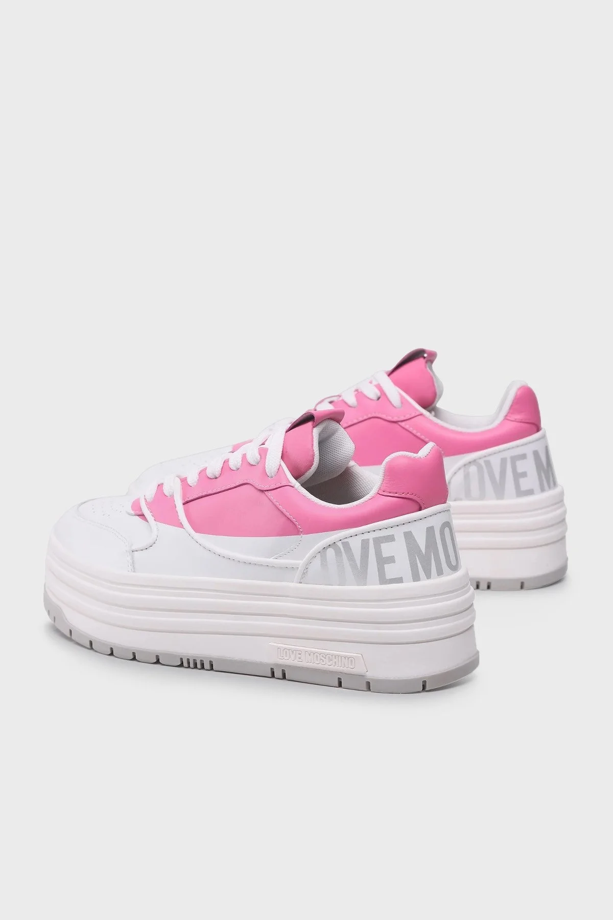Love Moschino Logolu Kalın Tabanlı Deri Sneaker Bayan Ayakkabı JA15436G1GIAP10A Beyaz-Fuşya - 3
